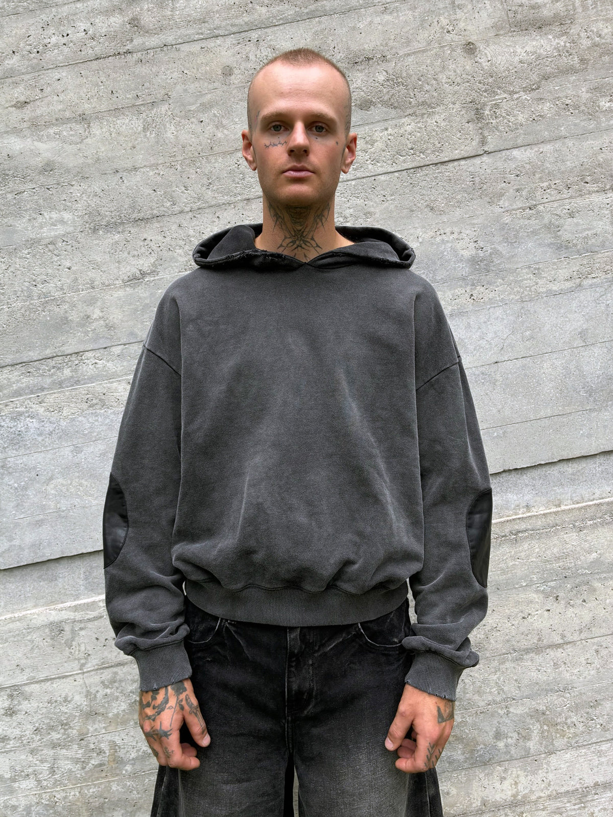 MOSES - Genuine Leather Elbow Patch hoodie