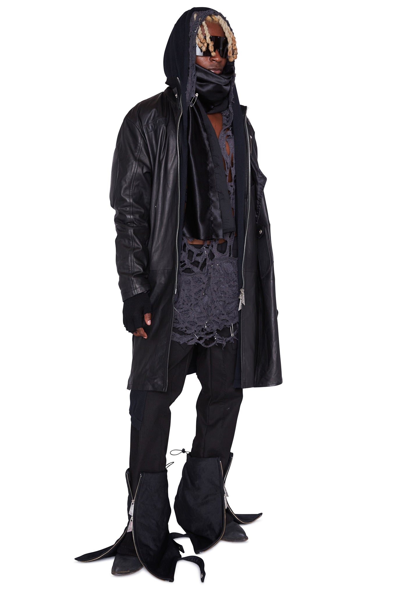 "Aswad" Leather Moto Trenchcoat