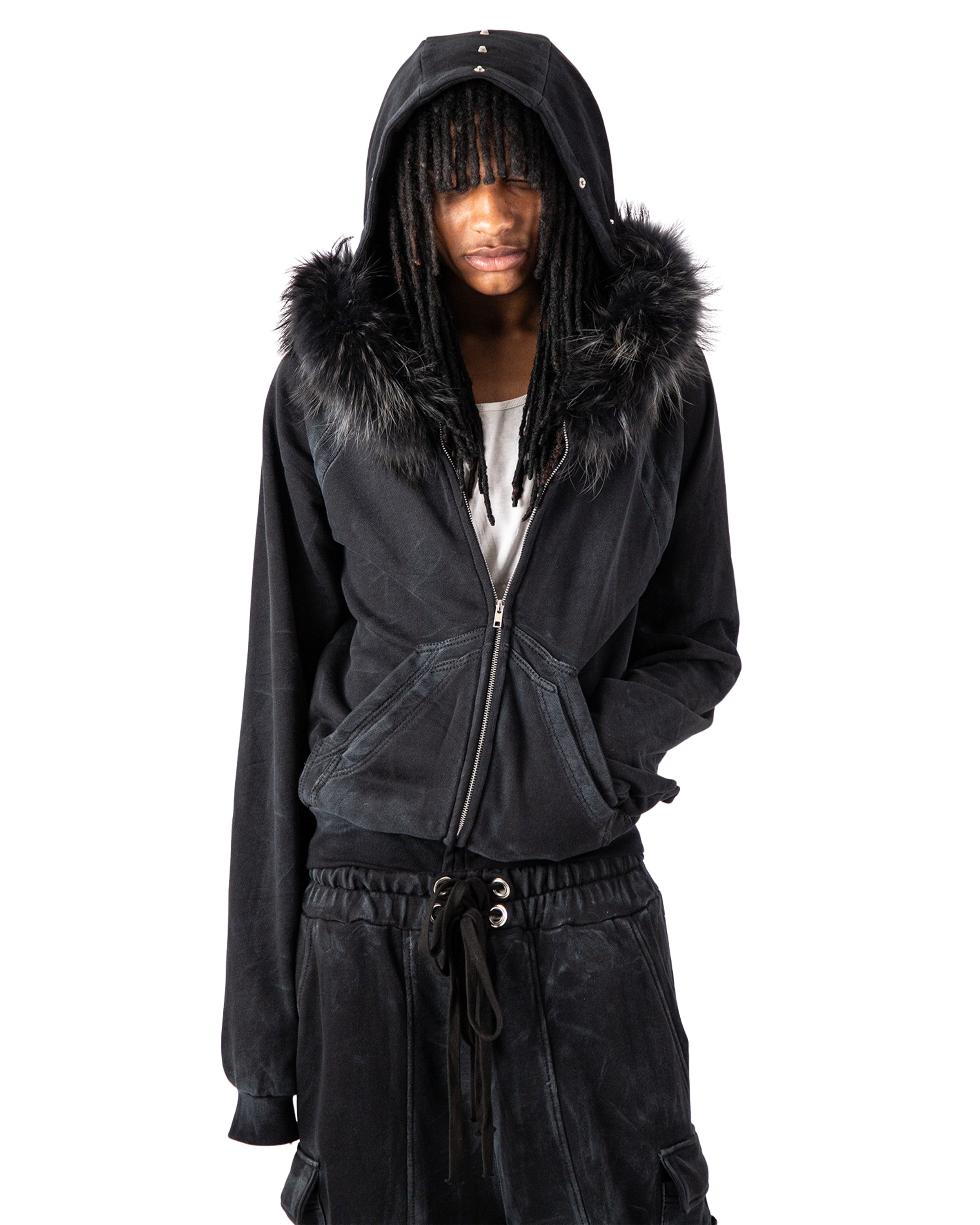 "OBSIDIA" FOX FUR WAXED ZIP UP