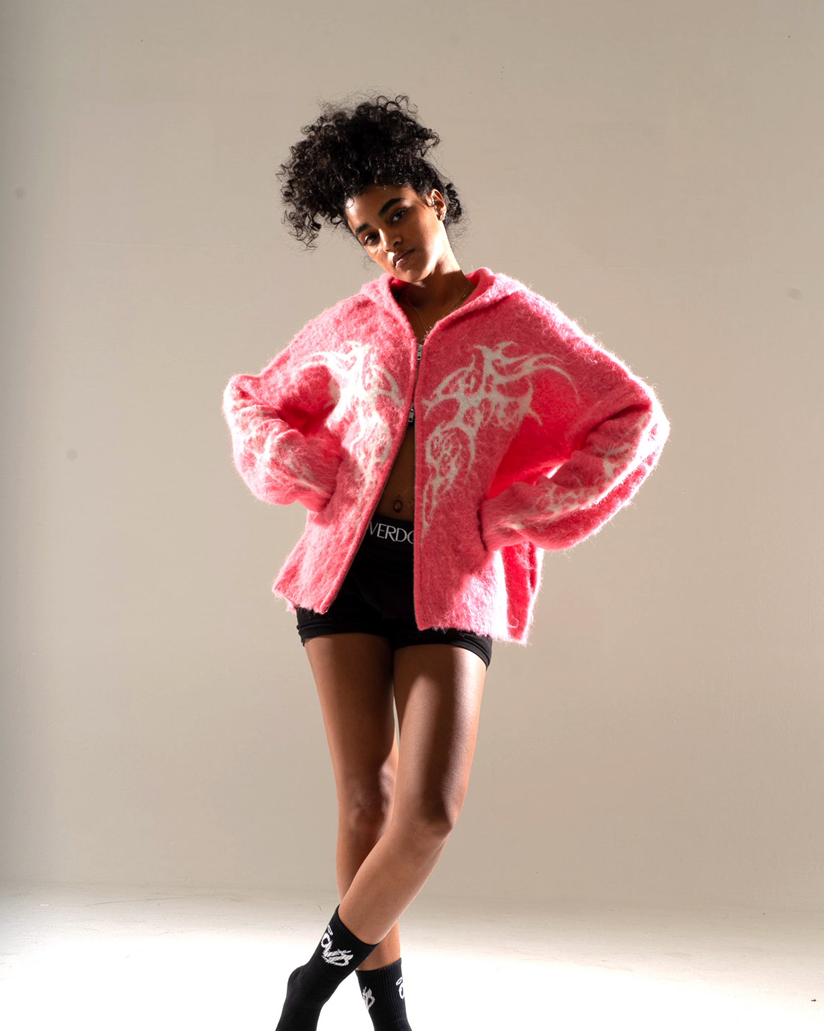 "DEATH & TEARS" MOHAIR ZIP - HOT PINK