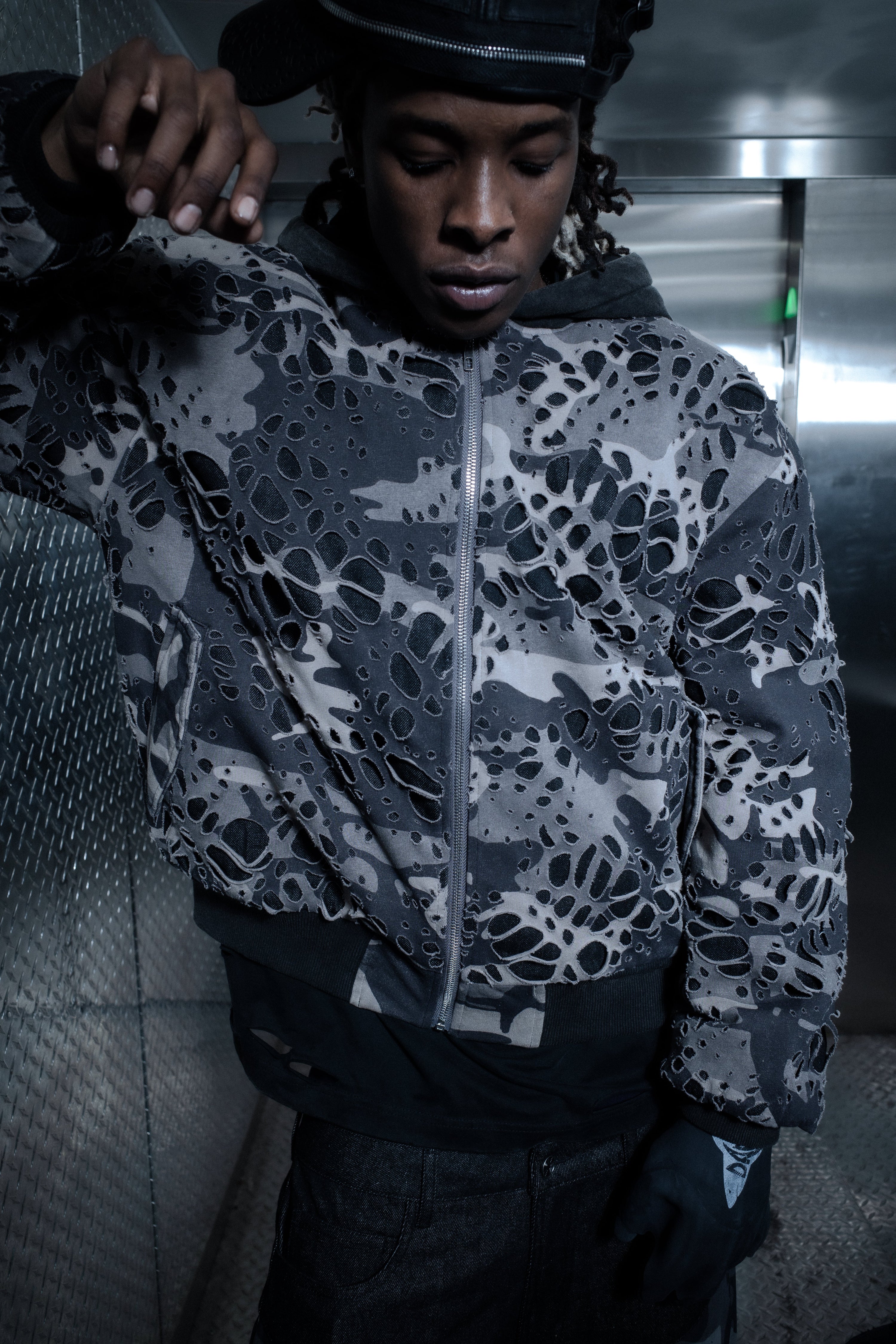 BL MUDCAMO BURNEDWEB DENIM BOMBER (Medium)