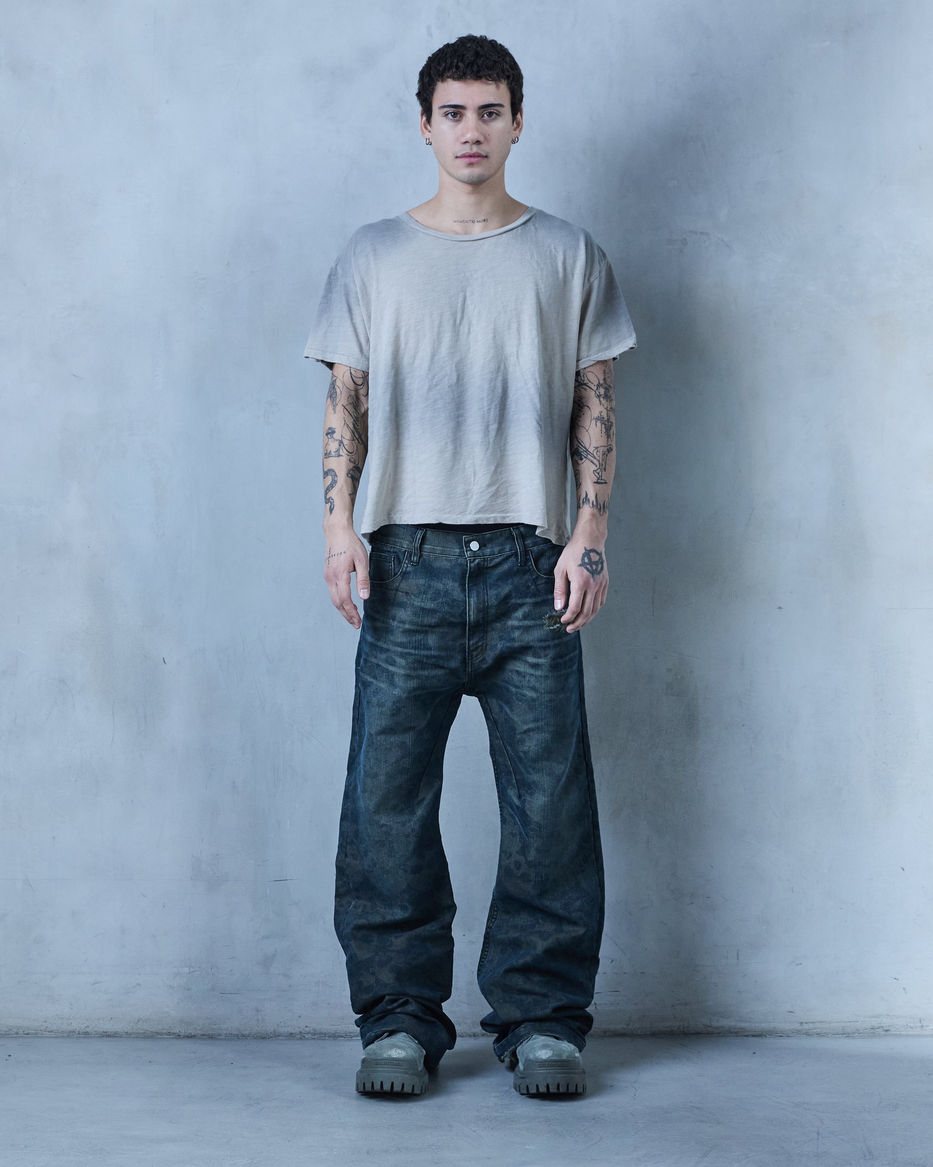 BASE O.1 "REBEL GREEN' SKULL DENIM