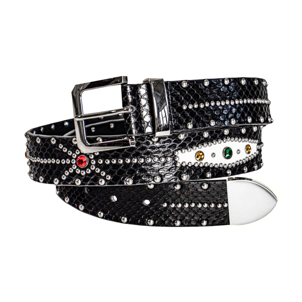 STUDDED SNAKESKIN BELT IN BLACK – Lowheads