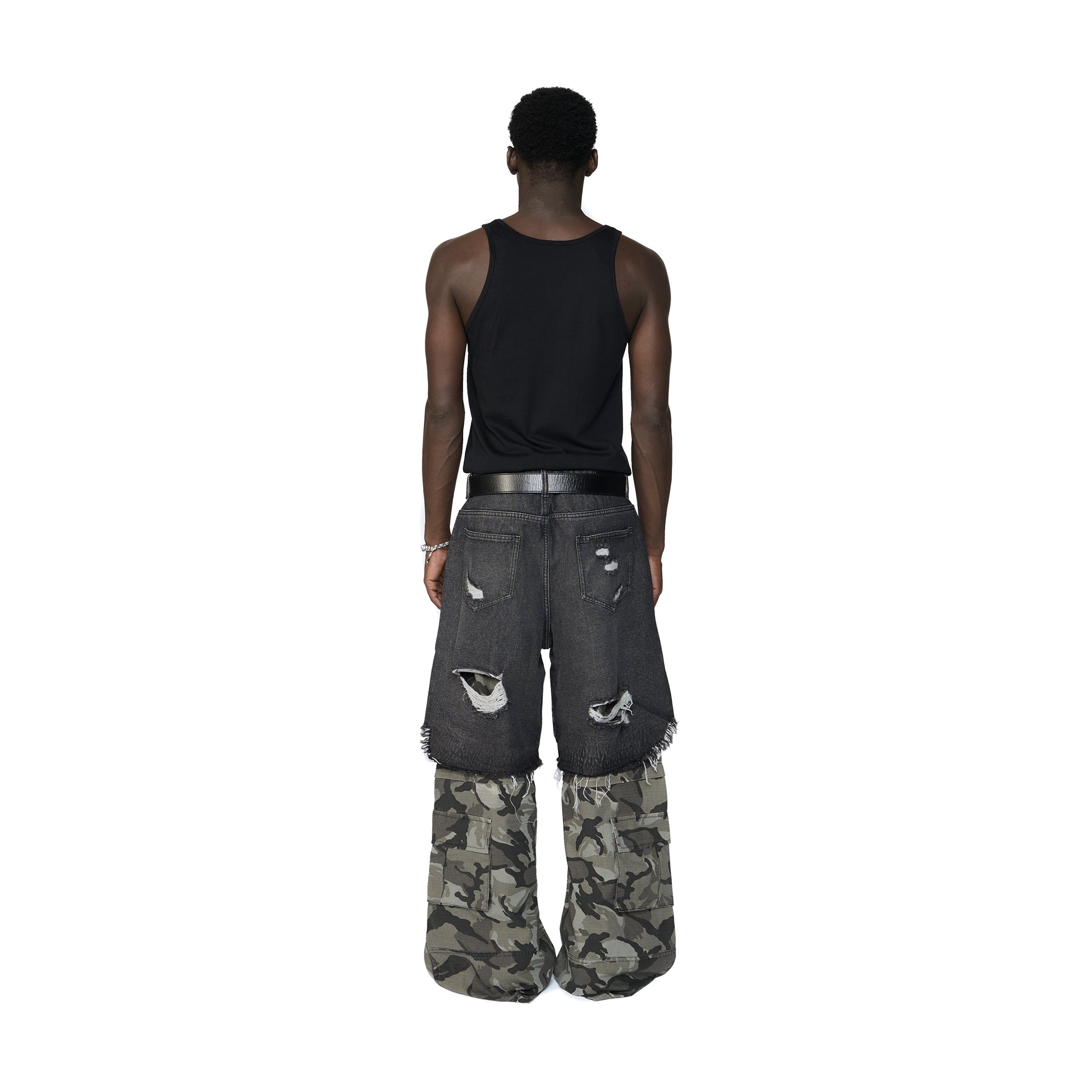 BLACK CAMO DOUBLE LAYERED BAGGY PANTS (P.S)