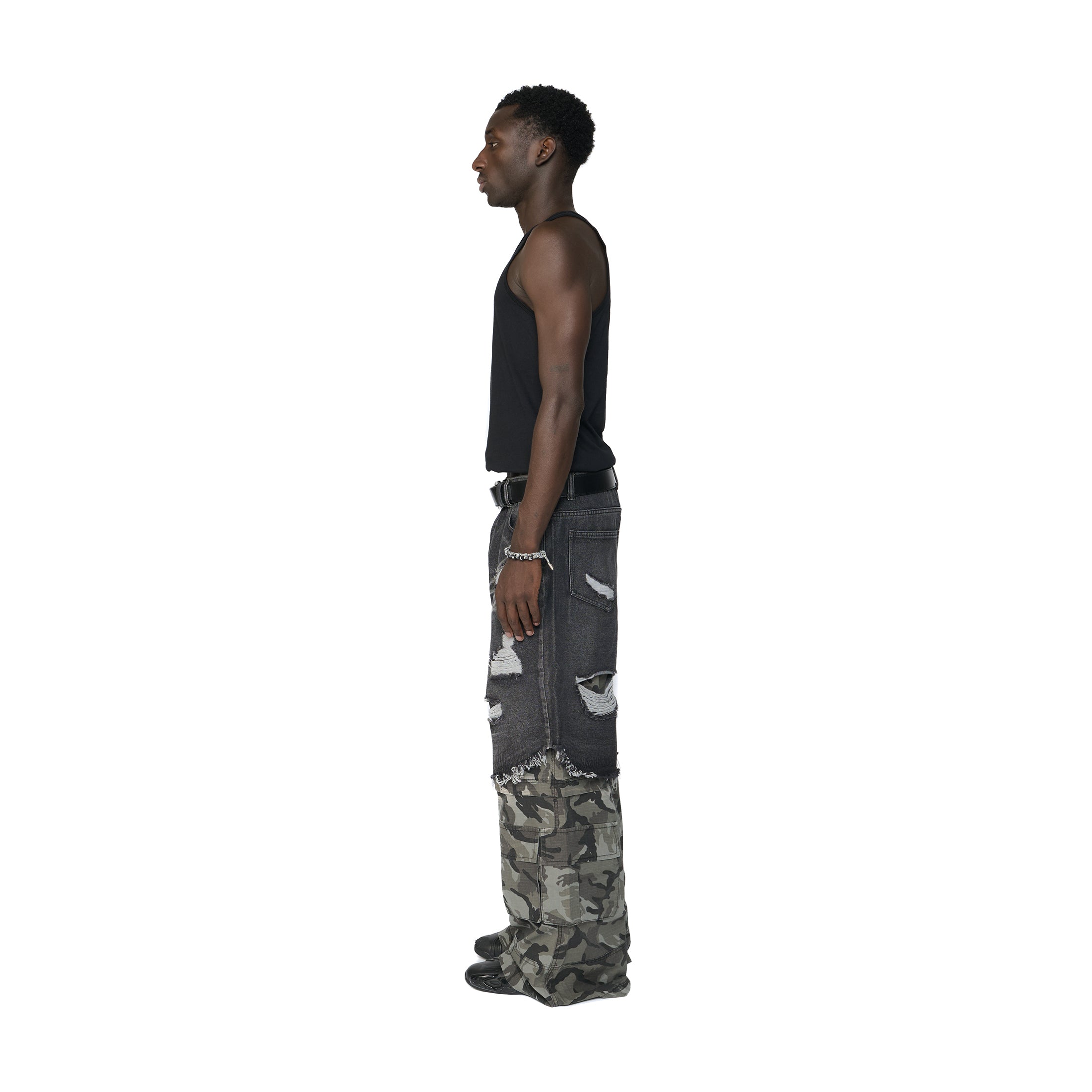 BLACK CAMO DOUBLE LAYERED BAGGY PANTS (P.S)