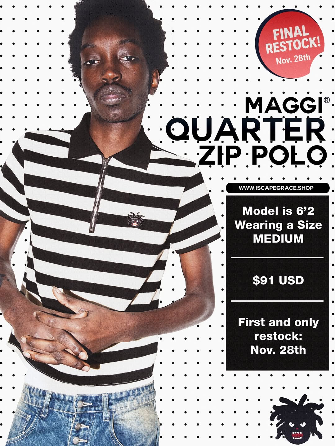 “MAGGI ” QUARTER-ZIP STRIPED POLO