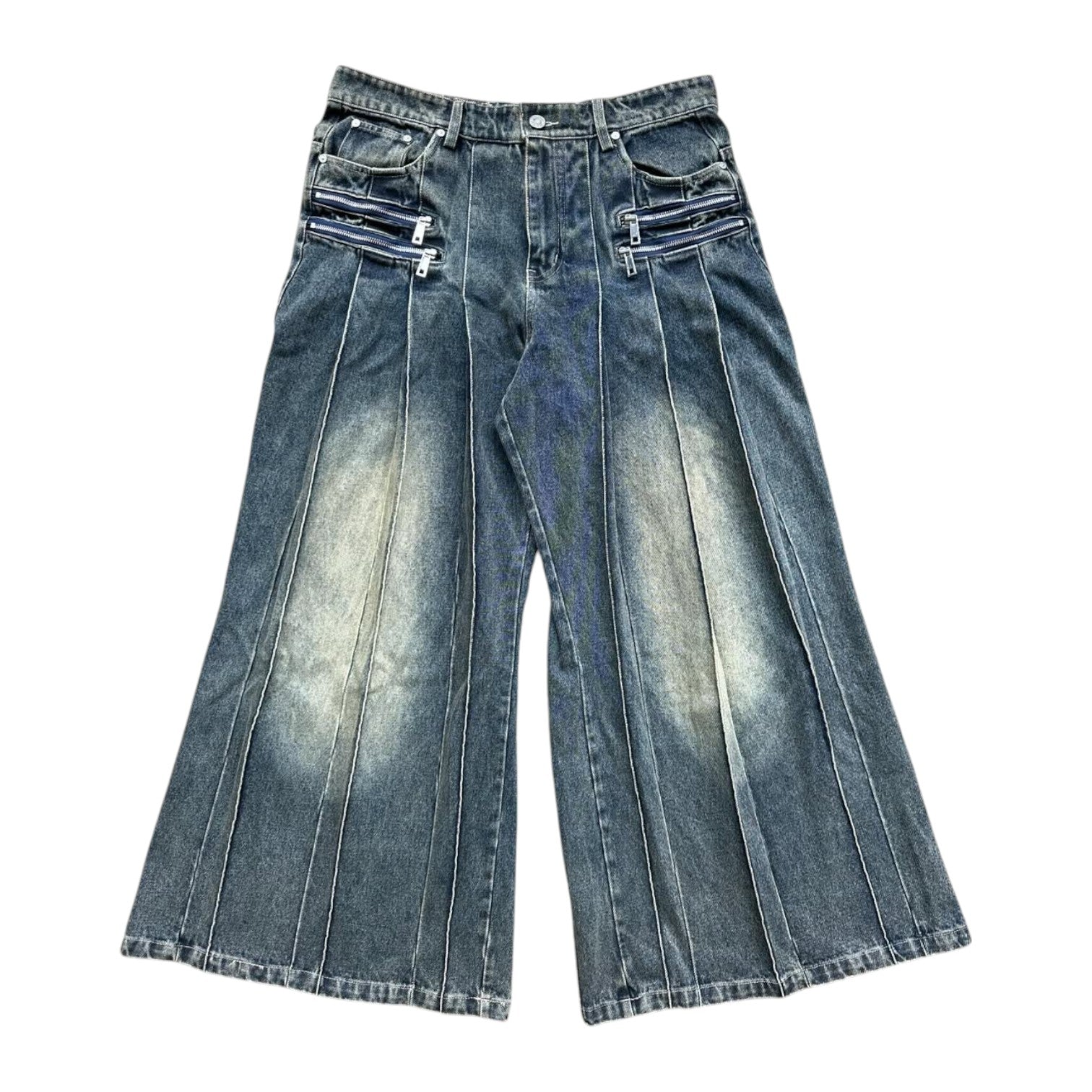 Denim Pleated Skirt Pants [Size 36]