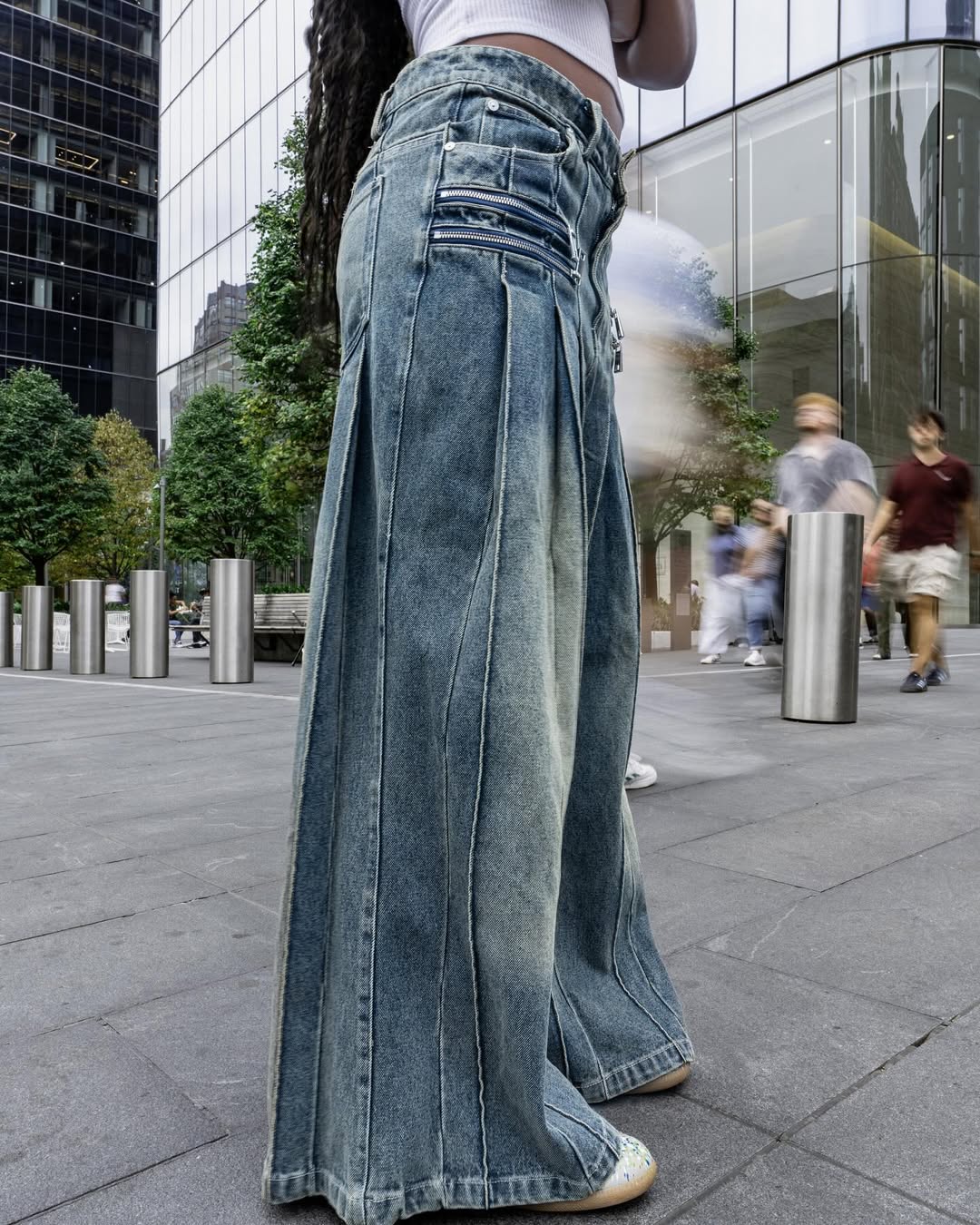 Denim Pleated Skirt Pants [Size 36]