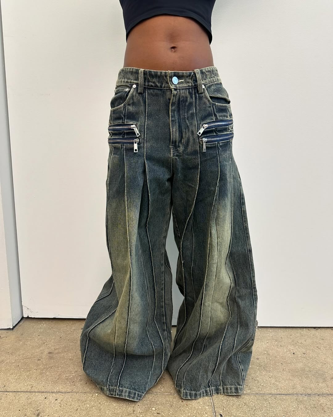 Denim Pleated Skirt Pants [Size 36]