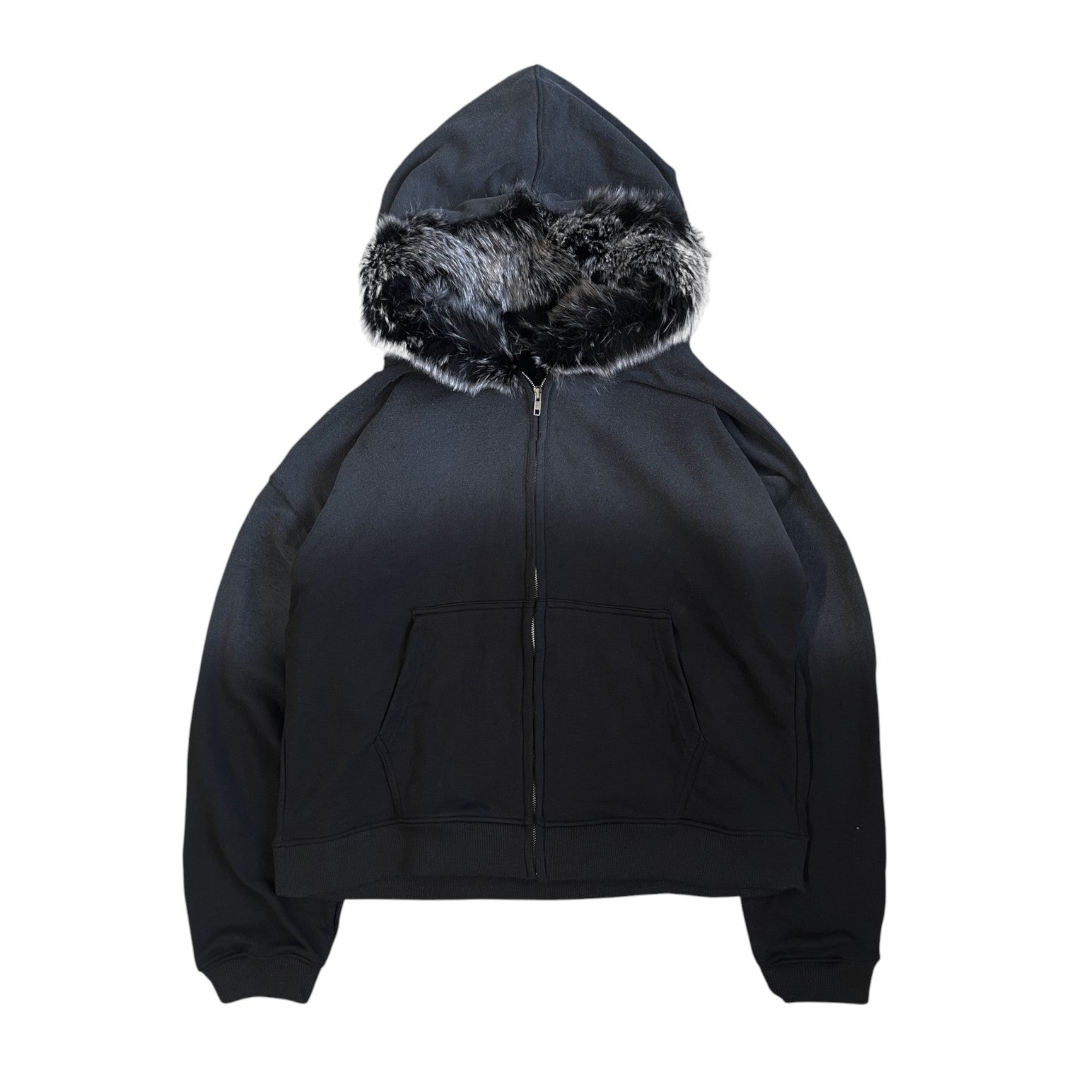 FUR HOODIE, BLACK/WOLF GRAY