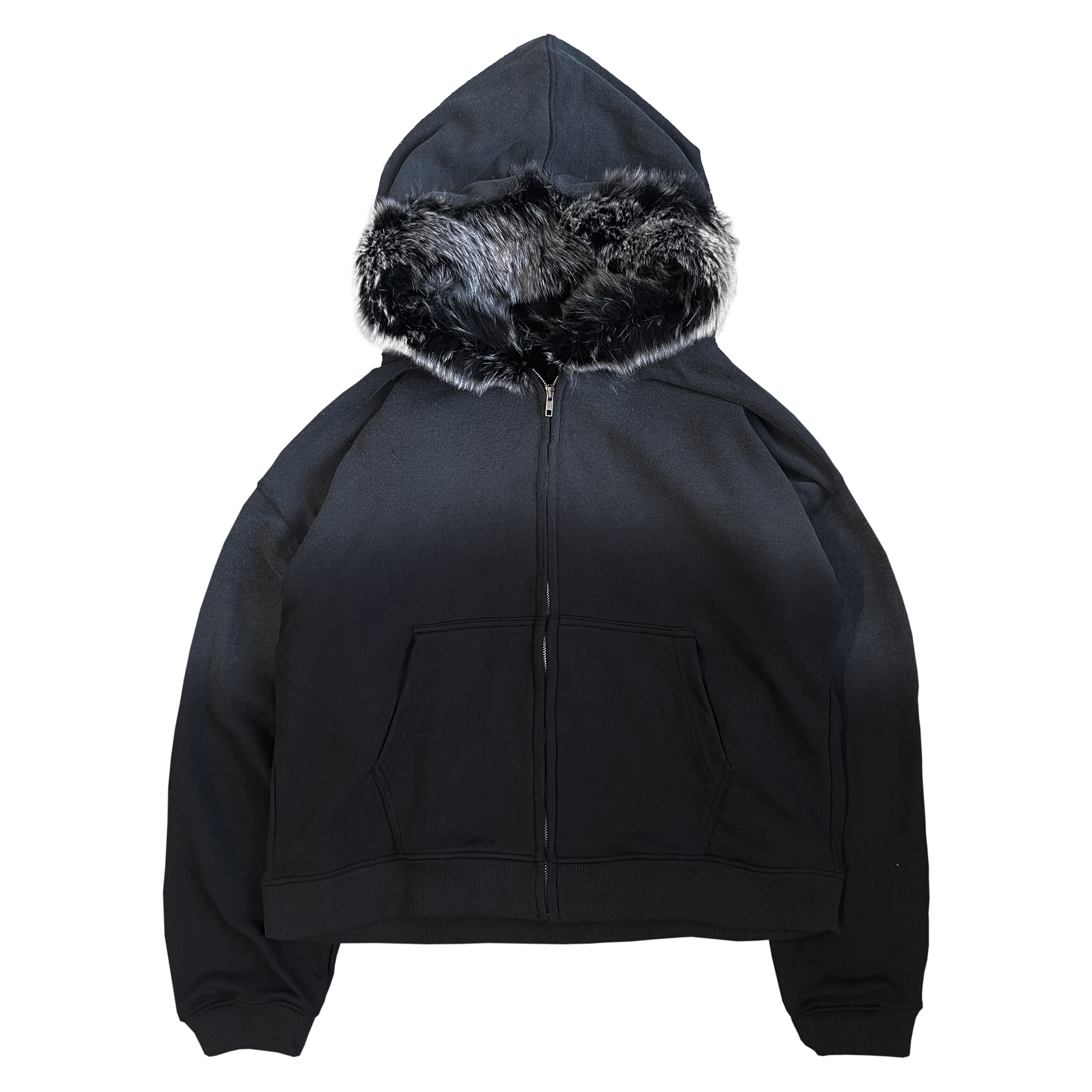 FUR HOODIE, BLACK/WOLF GRAY