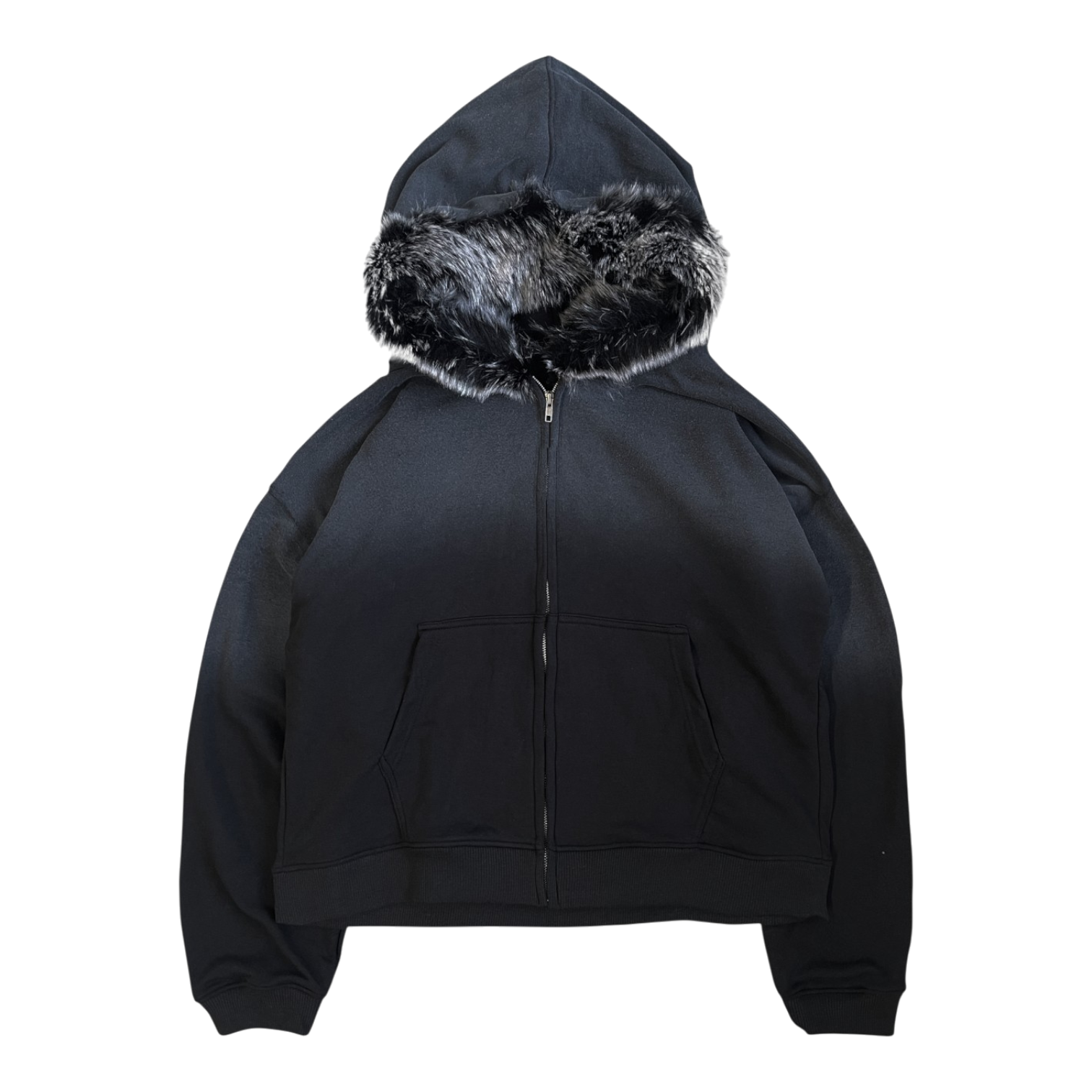 FUR HOODIE, BLACK/WOLF GRAY