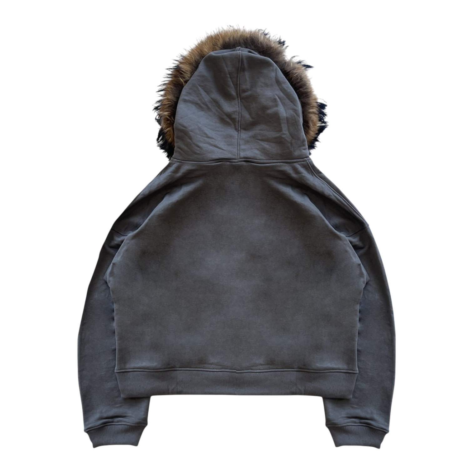 FUR HOODIE, CHARCOAL/BROWN