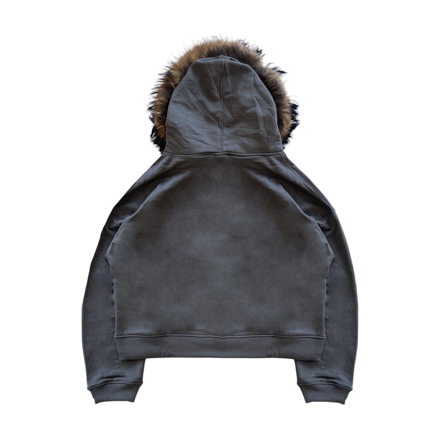 FUR HOODIE, CHARCOAL/BROWN