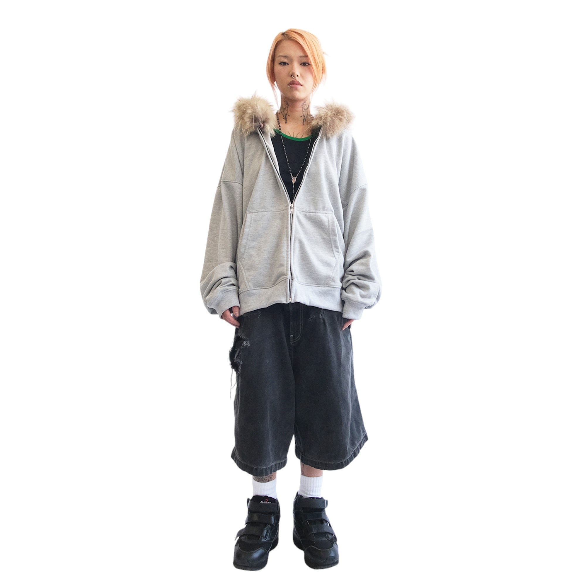 FUR HOODIE, HEATHER GRAY/BROWN – Lowheads
