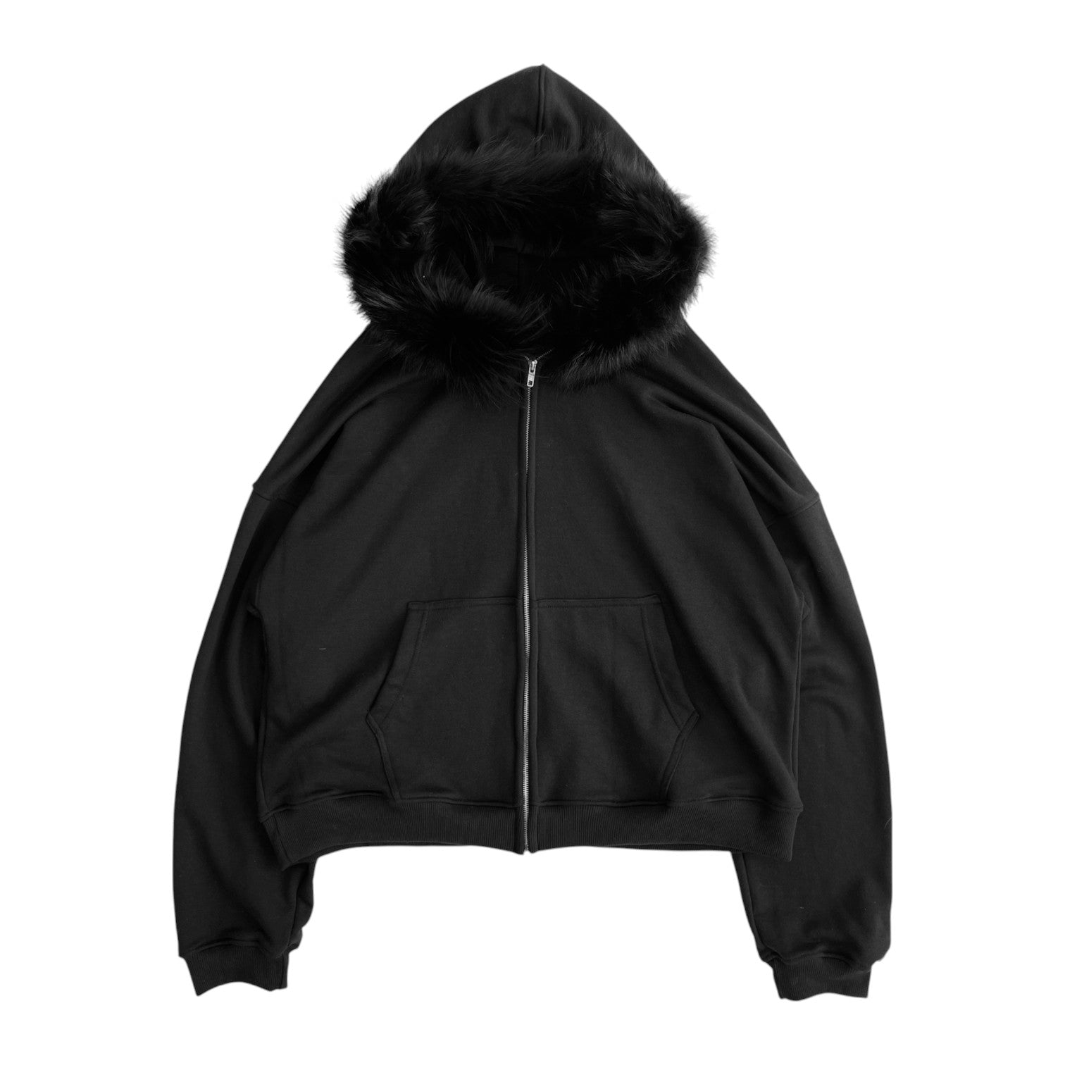 FUR HOODIE, BLACK/BLACK