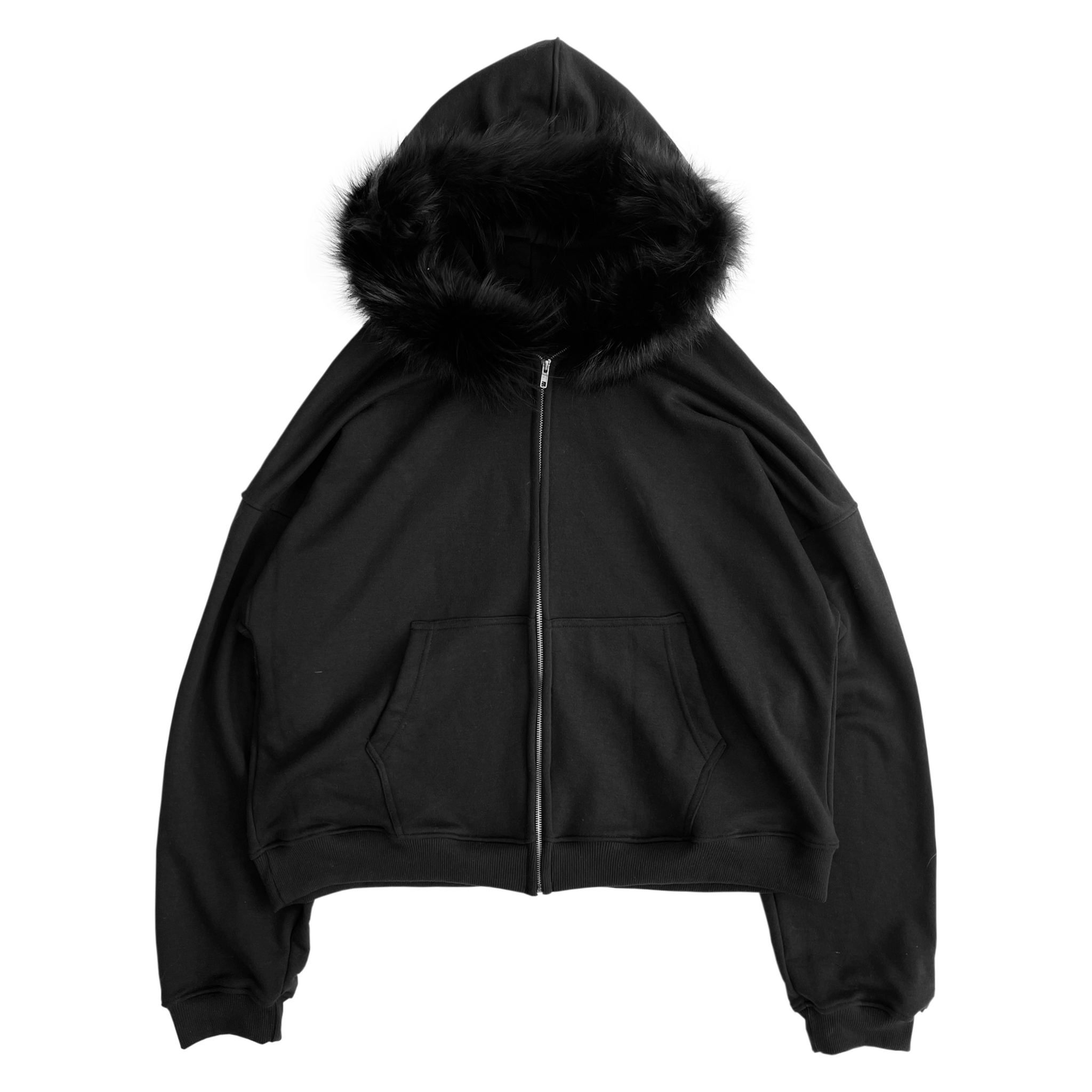 Fur hoodie black best sale