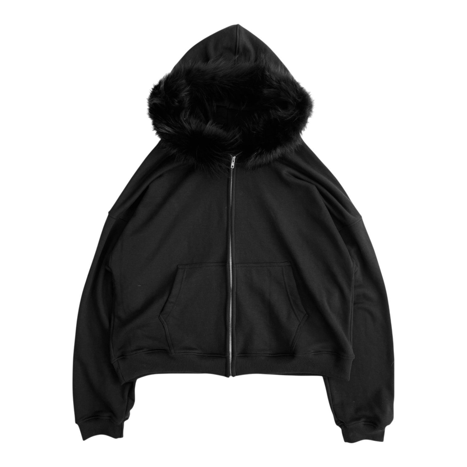 FUR HOODIE, BLACK/BLACK