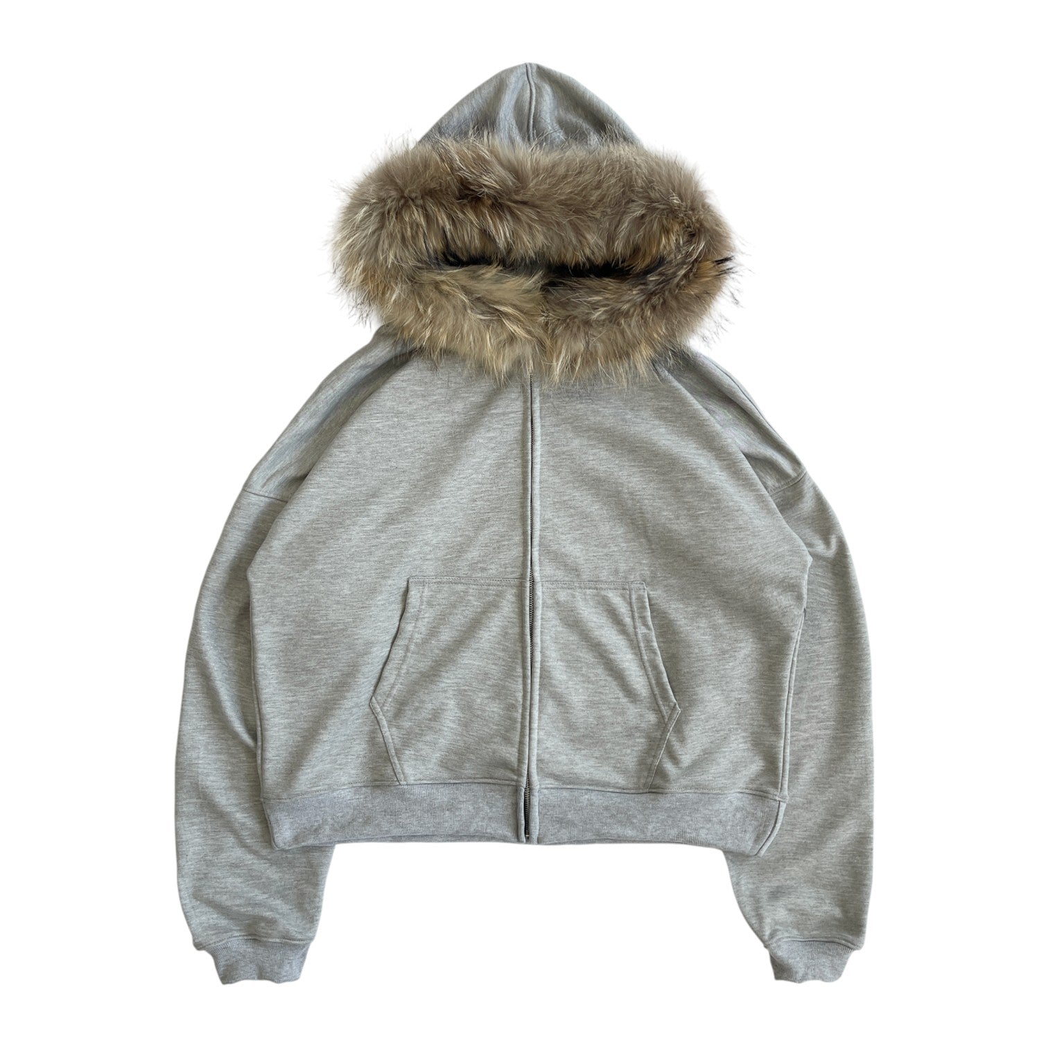 FUR HOODIE, GRAY/BROWN