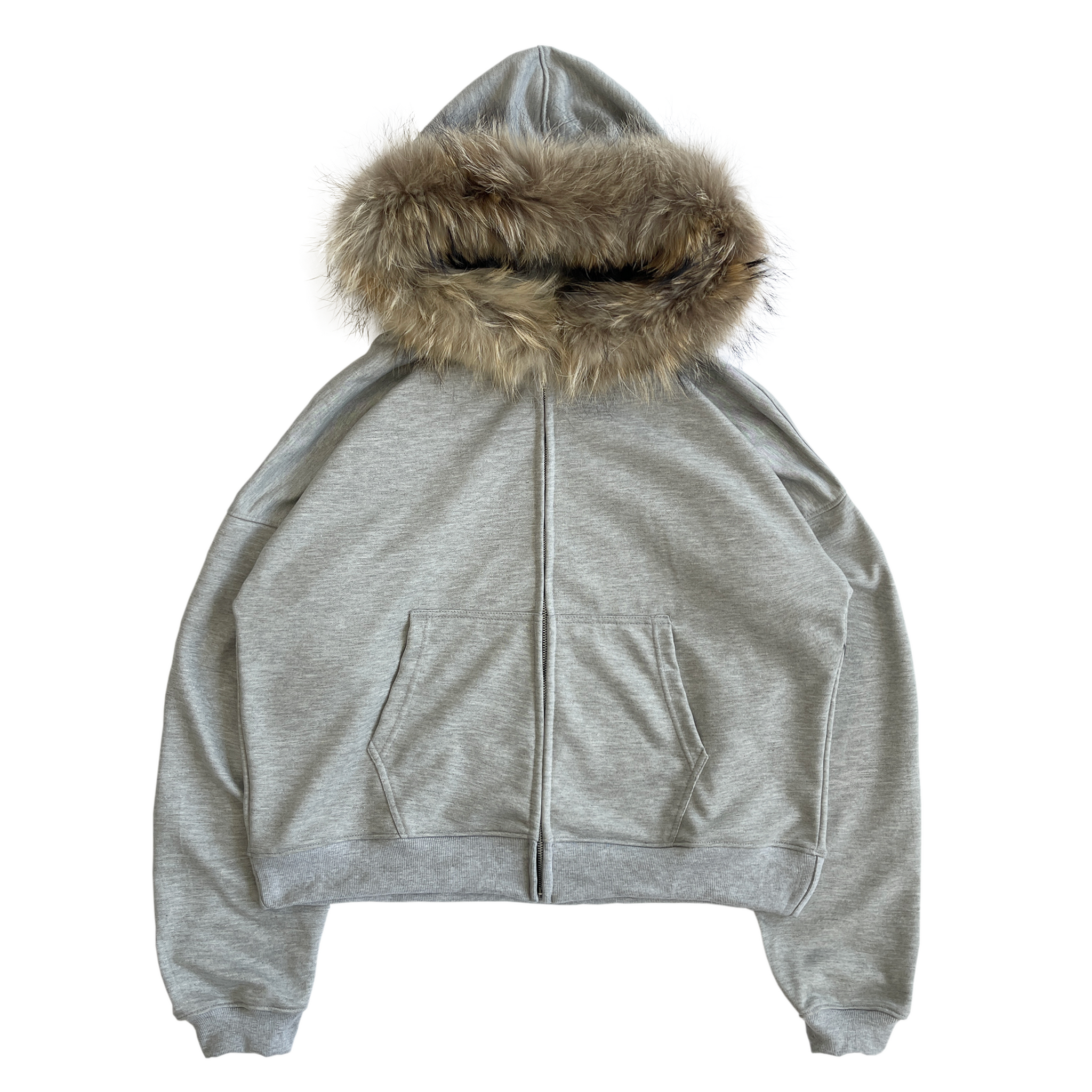 FUR HOODIE, GRAY/BROWN