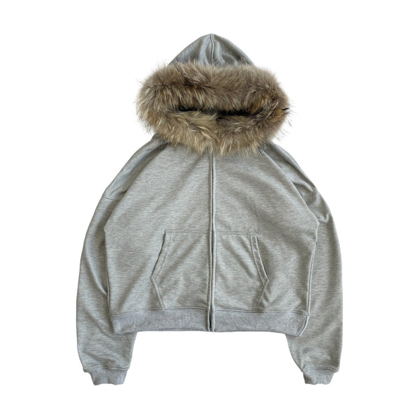トップス faux fur knit hoodie FUR HOODIE, HEATHER GRAY/BROWN – Lowheads