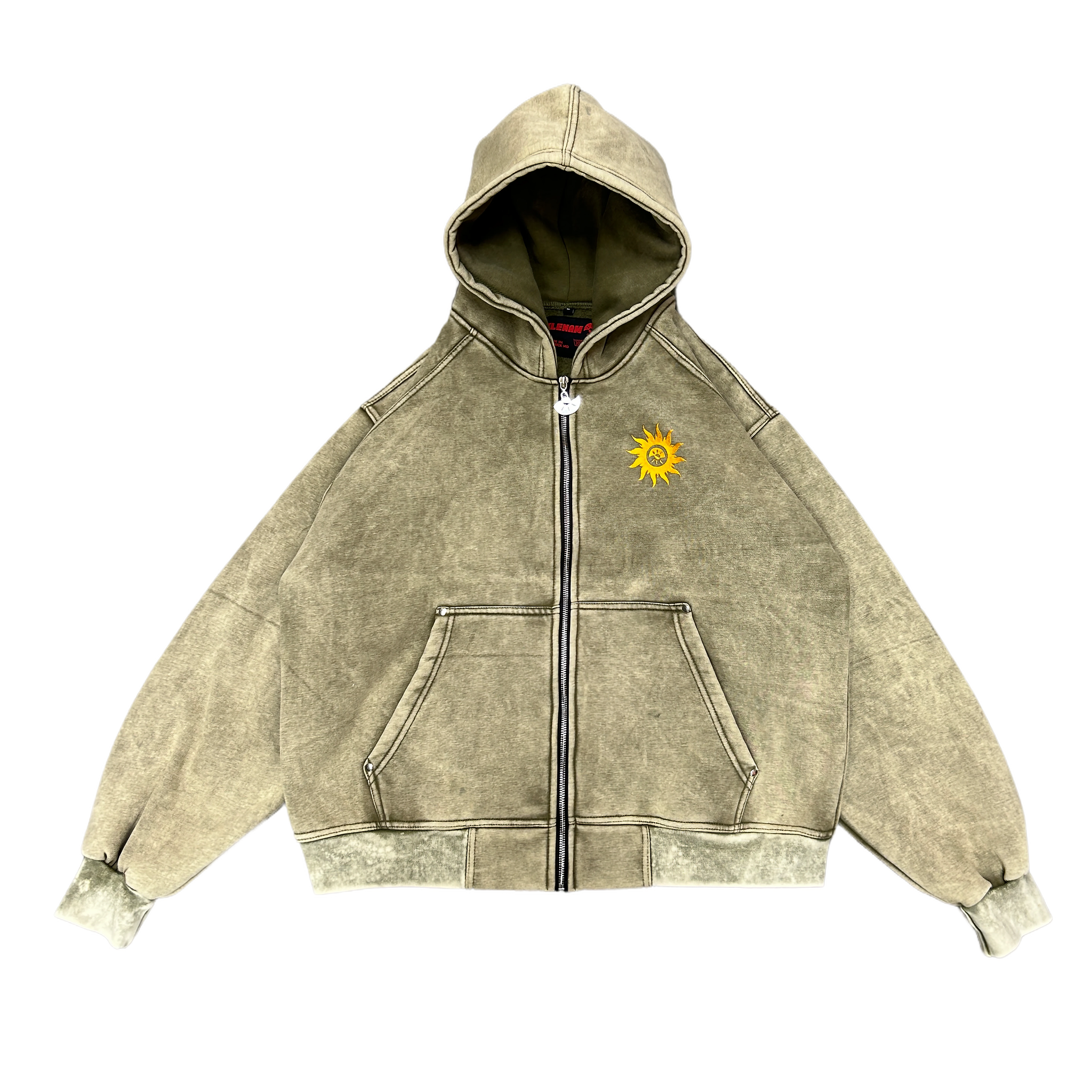 ARMY OLIVE ACID WASH ZIP-UP