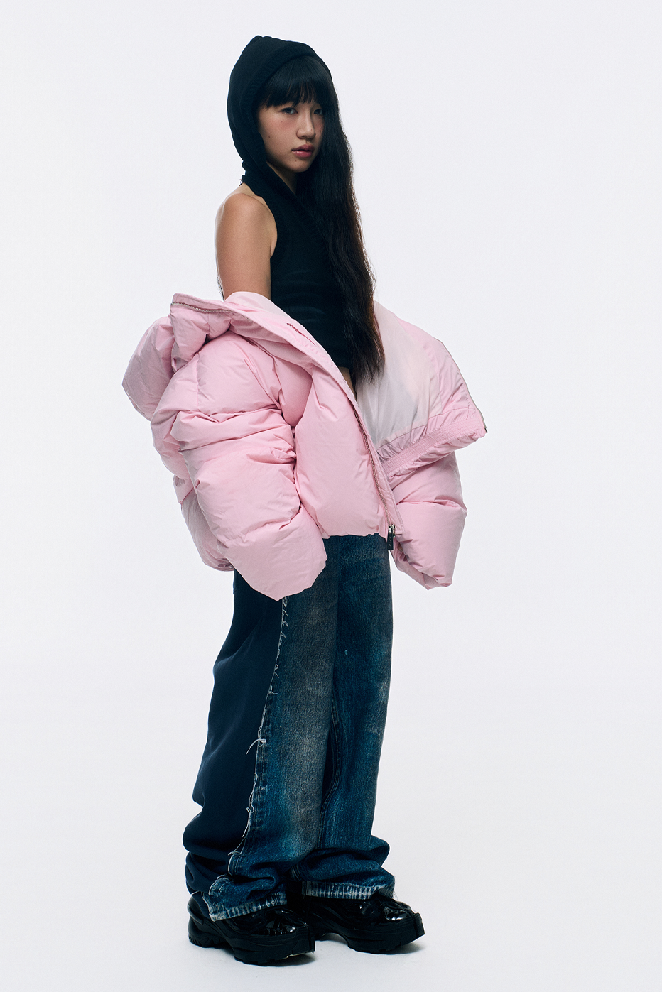 CROPPED DOUBLE NECK BUBBLE (PINK)