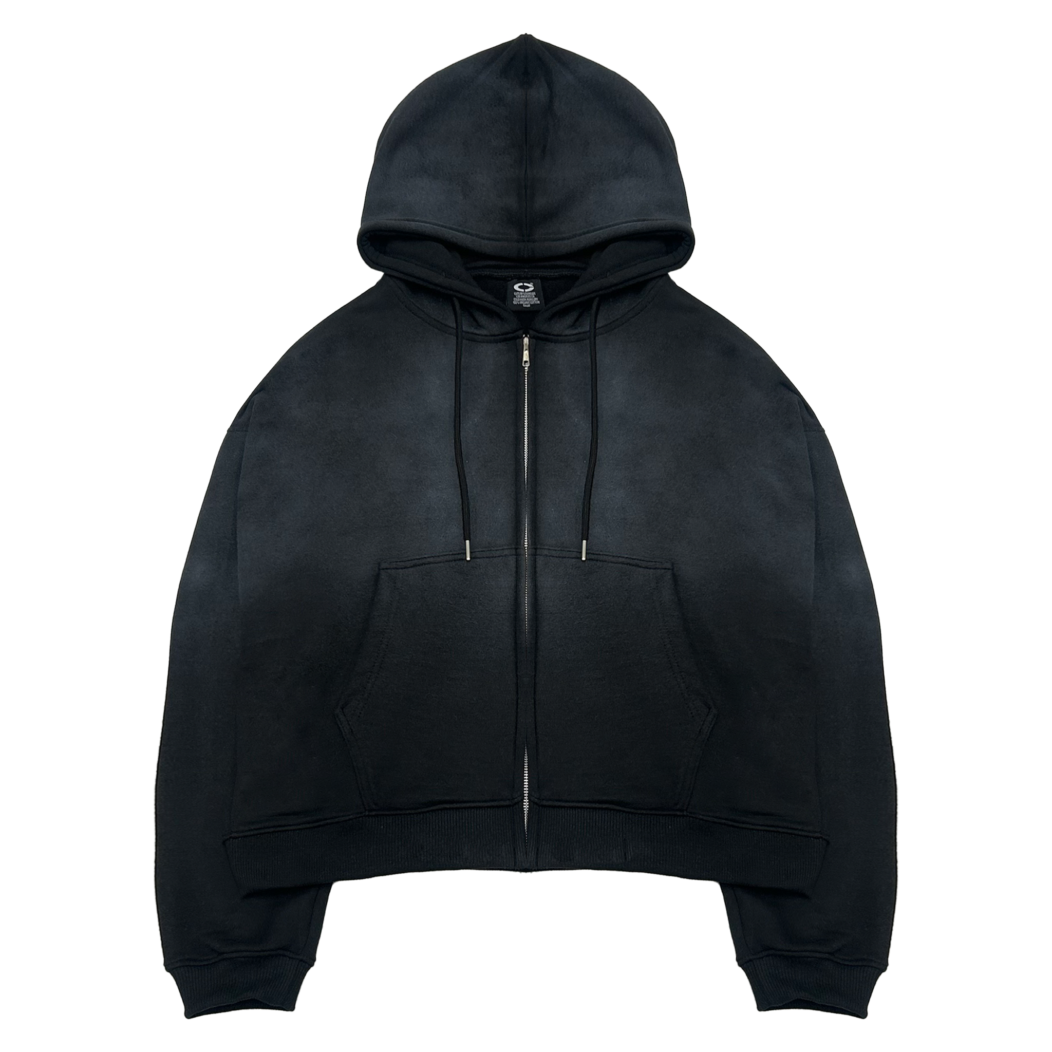 ZIP MIDWEIGHT HOODIE, BLACK [GARMENT DYED]