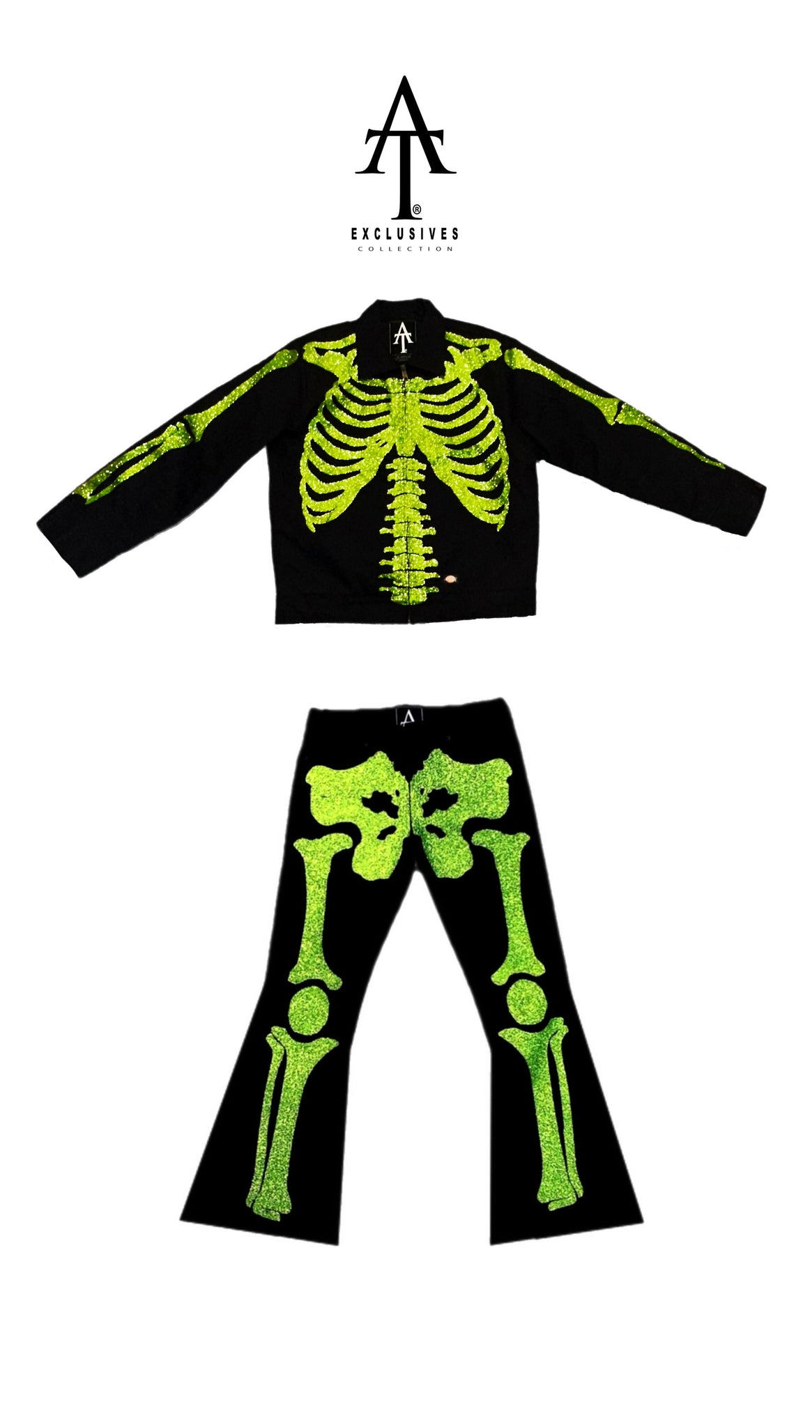 Slime Green Skeleton Kit Flare Denim Pants
