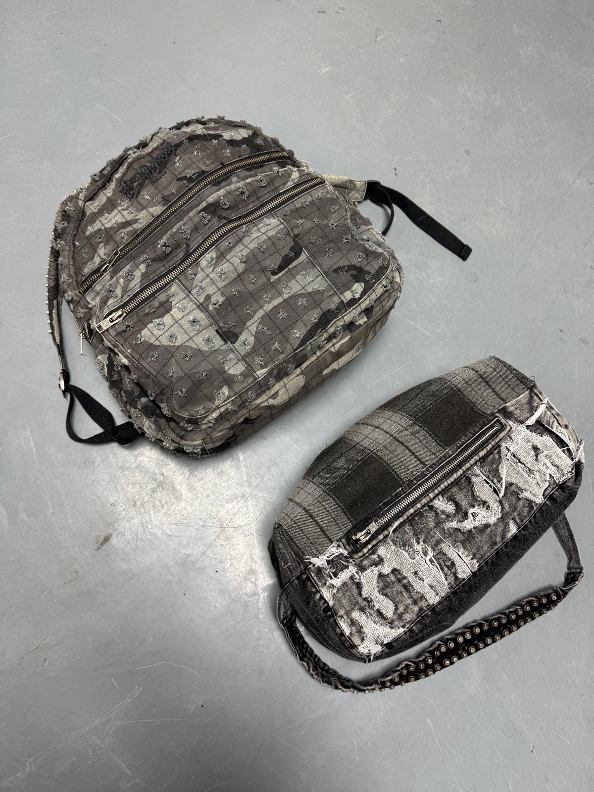 CAMMO TRASHED DENIM BACKPACK