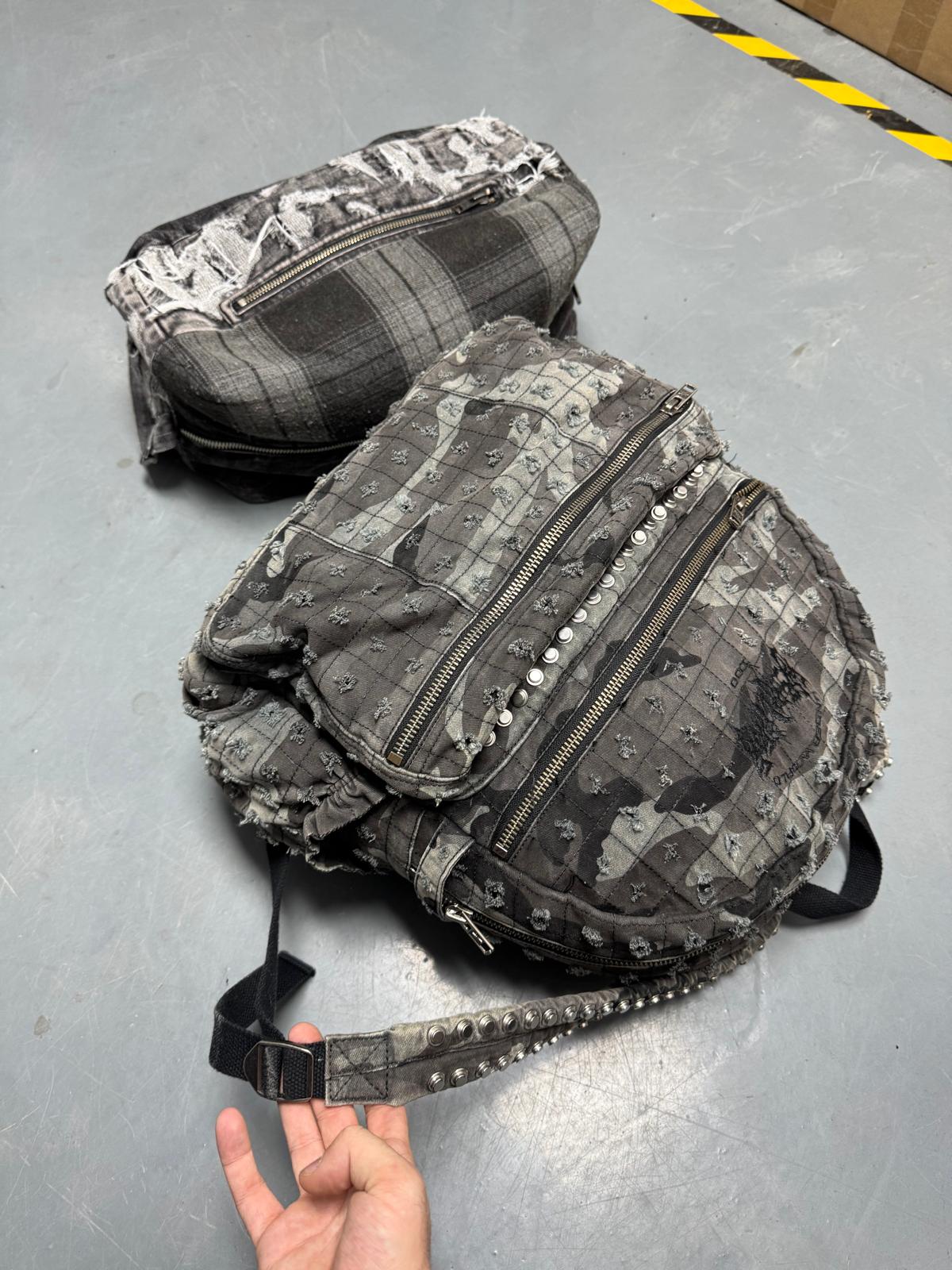 CAMMO TRASHED DENIM BACKPACK