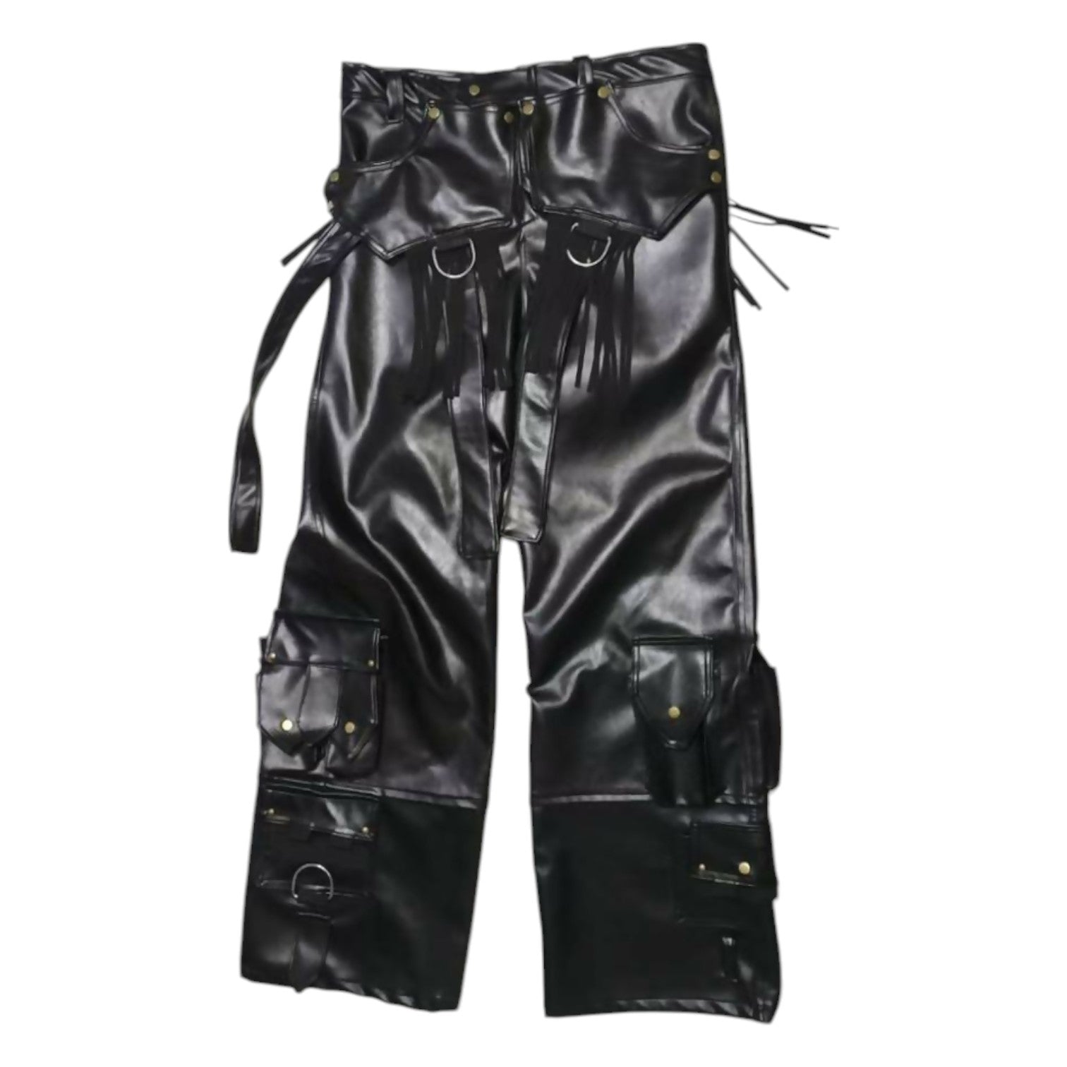 REMOVABLE TASSELS LEATHER CARGO PANTS