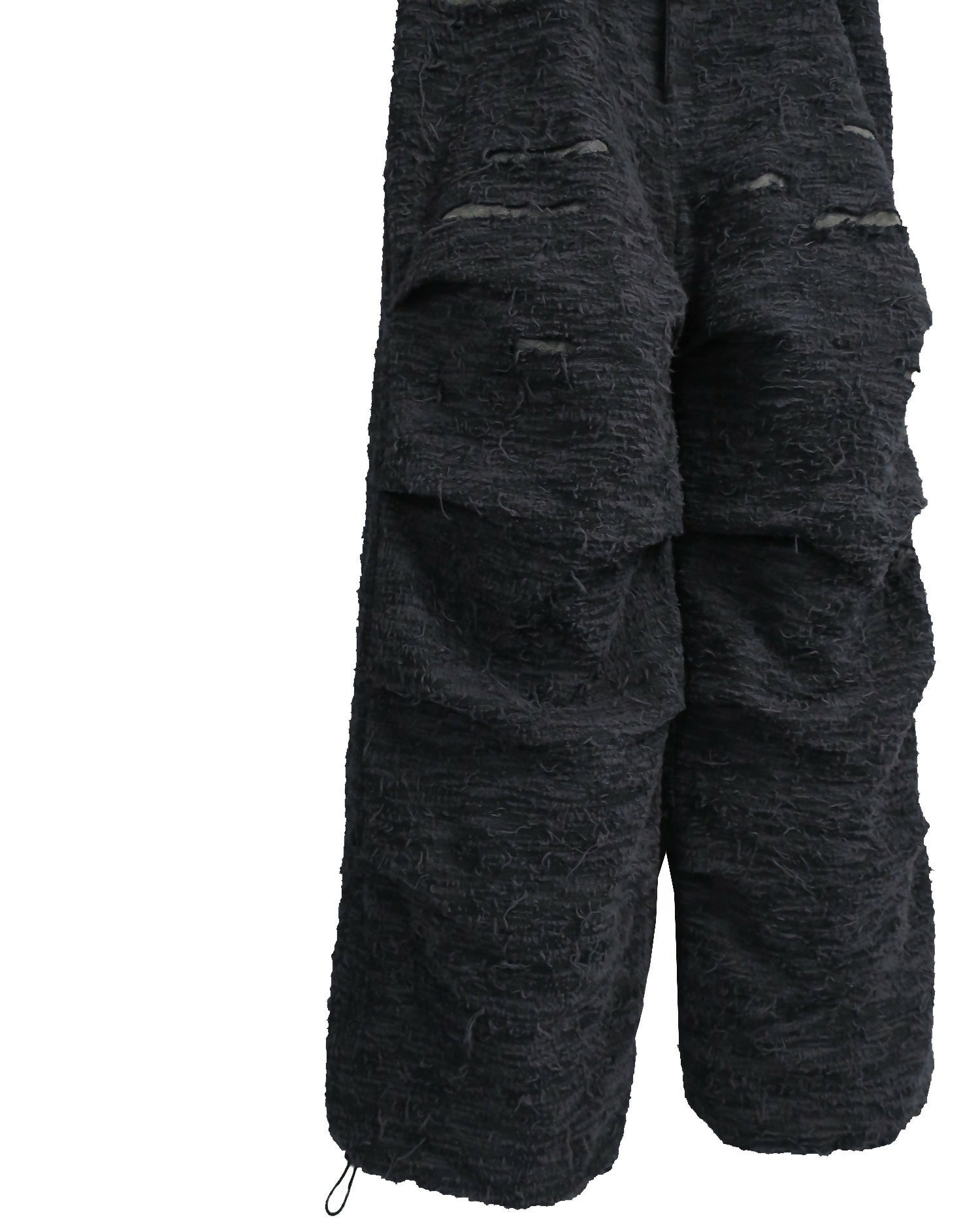 【PRE-ORDER】DISTRESSED FABRIC 4-TUCK TROUSERS / BLACK