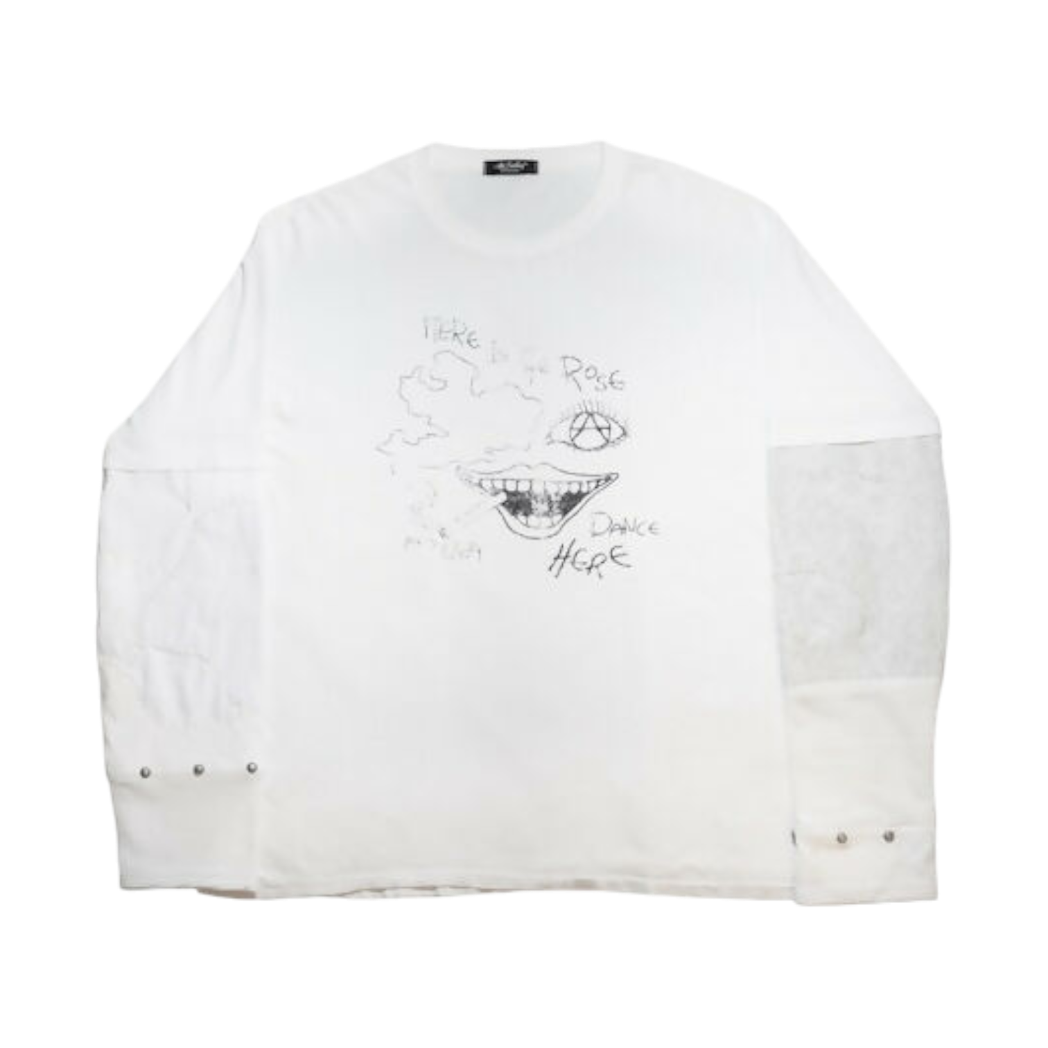 "Dance Here" Reconstructed Layered Long-Sleeve T-Shirt (White)