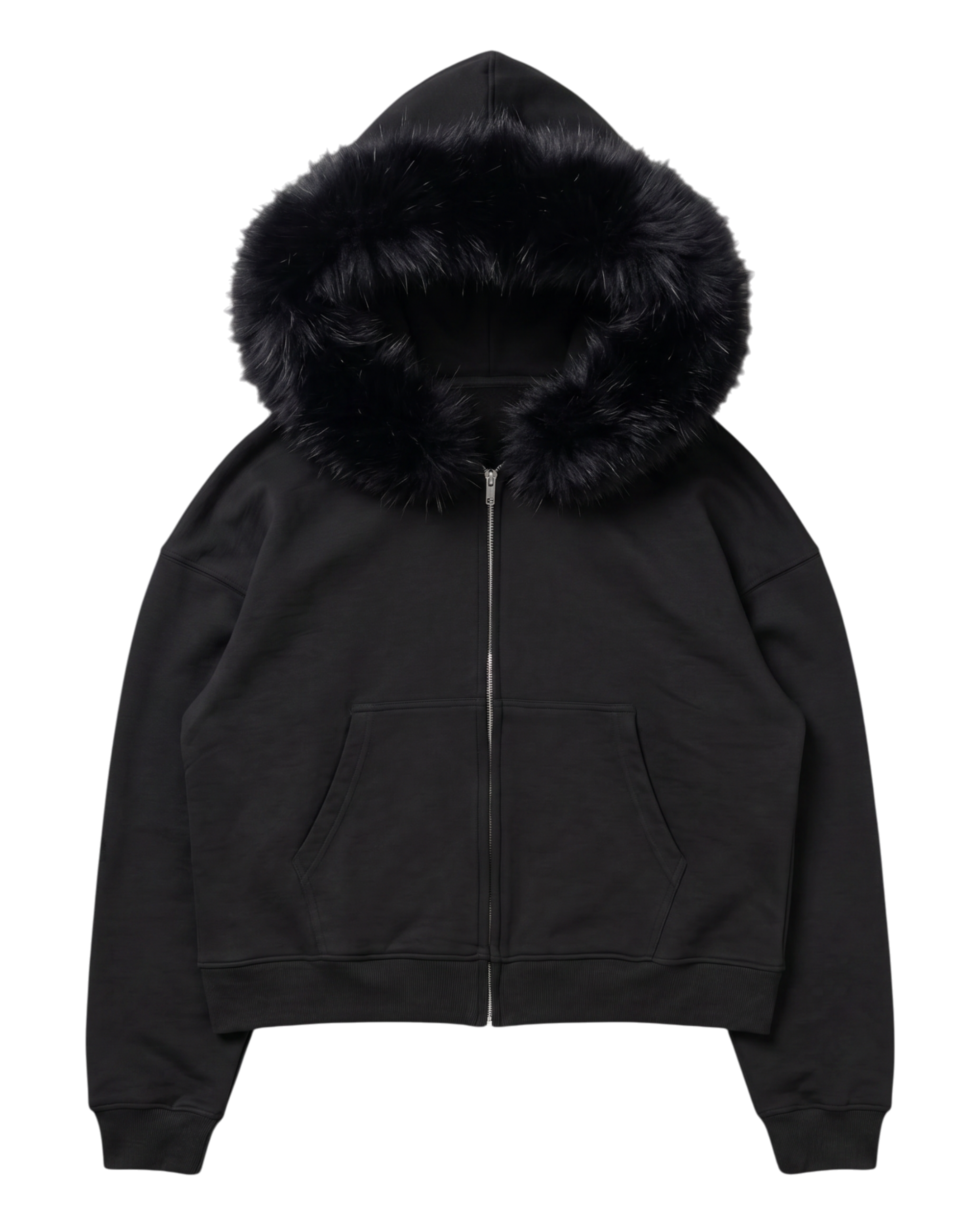 FUR HOODIE, BLACK/BLACK