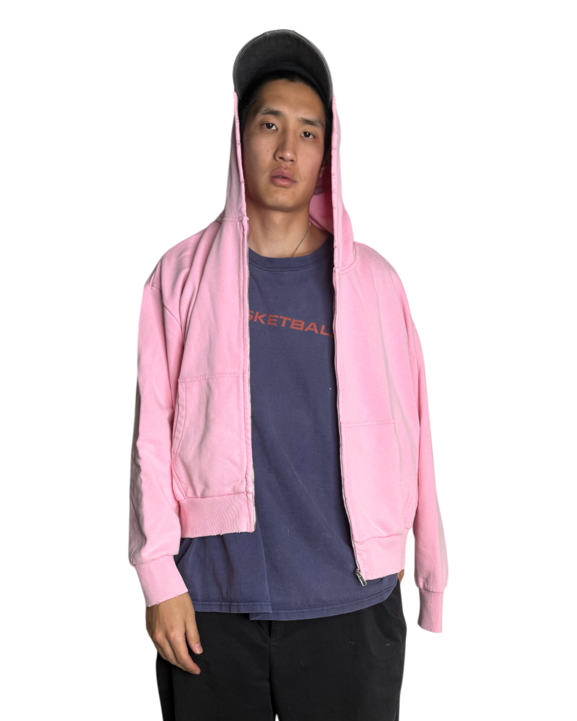 MIDWEIGHT ZIP-UP HOODIE, PINK, DISTRESSED