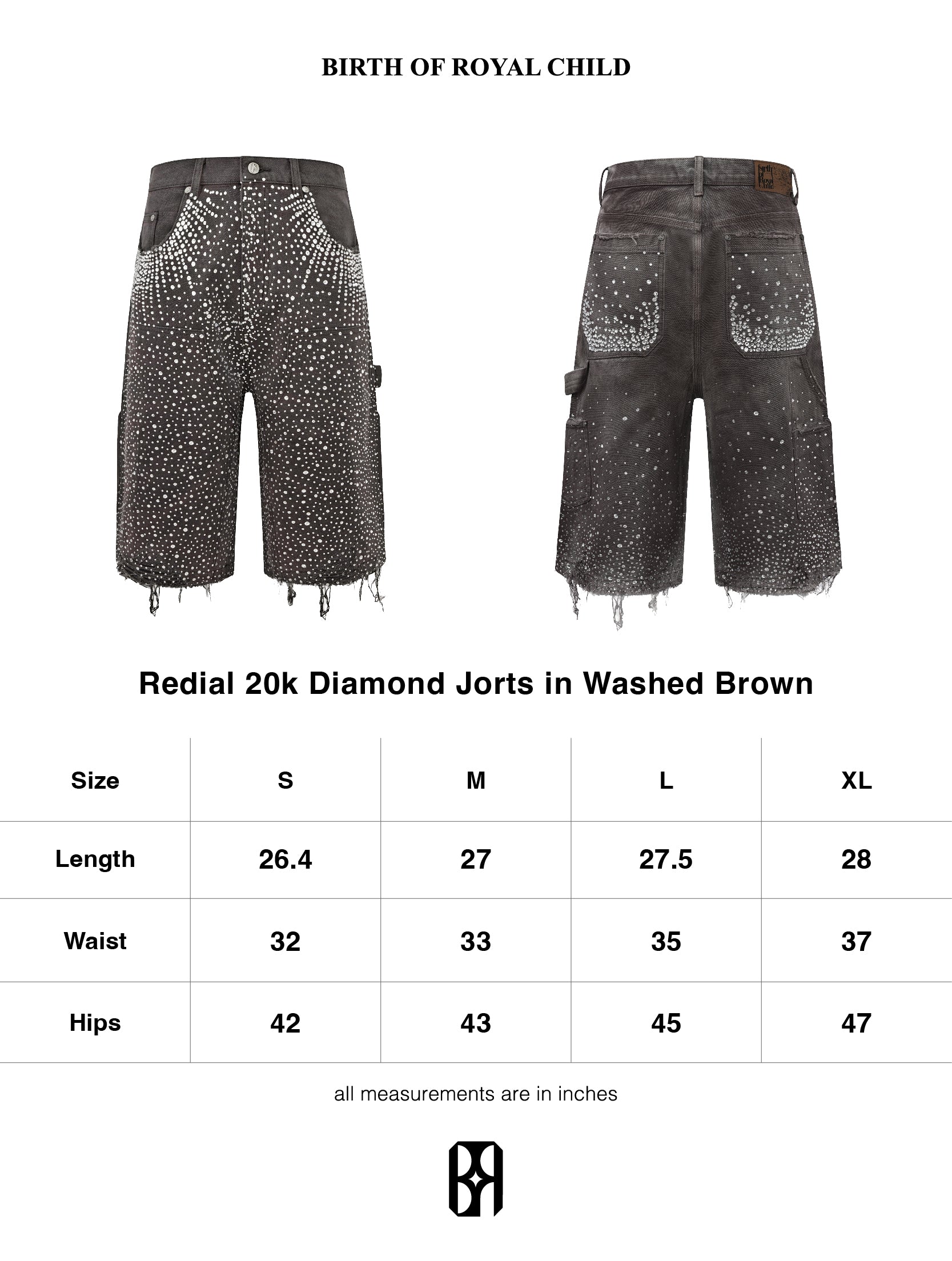 Redial 20k Diamond Jorts in Washed Brown