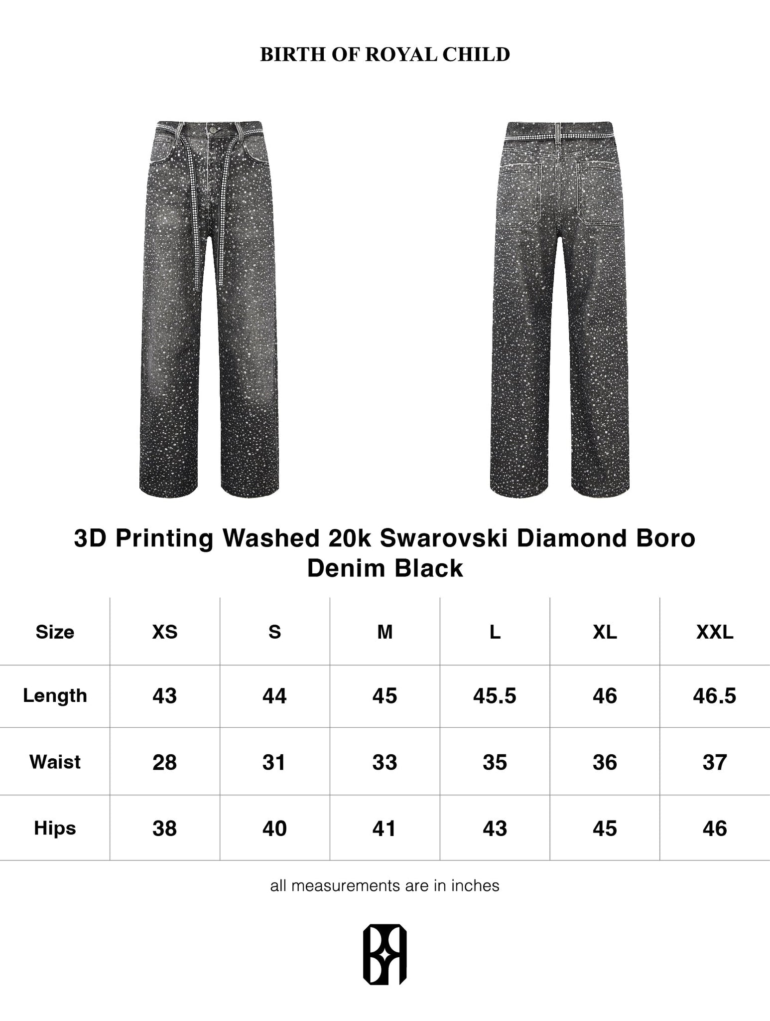 3D Printing Washed 20k Swarovski Diamond Boro Denim Black