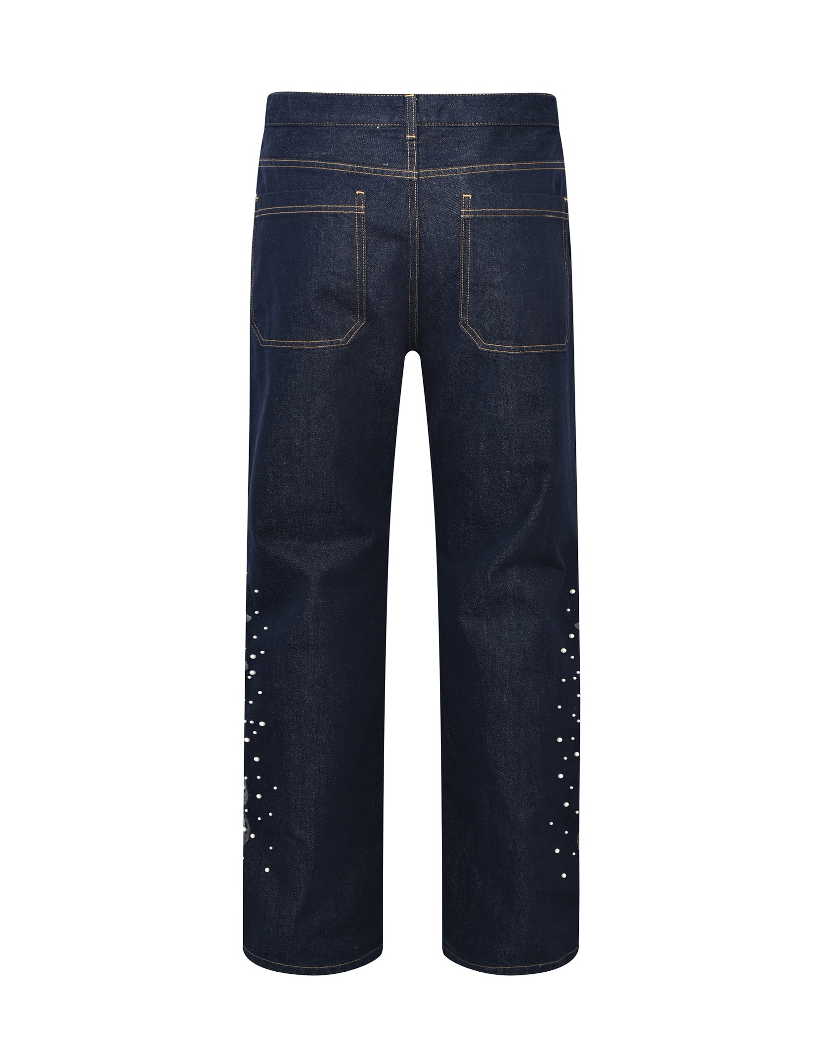 Raw Denim Embroidered Pearl Flared Jeans