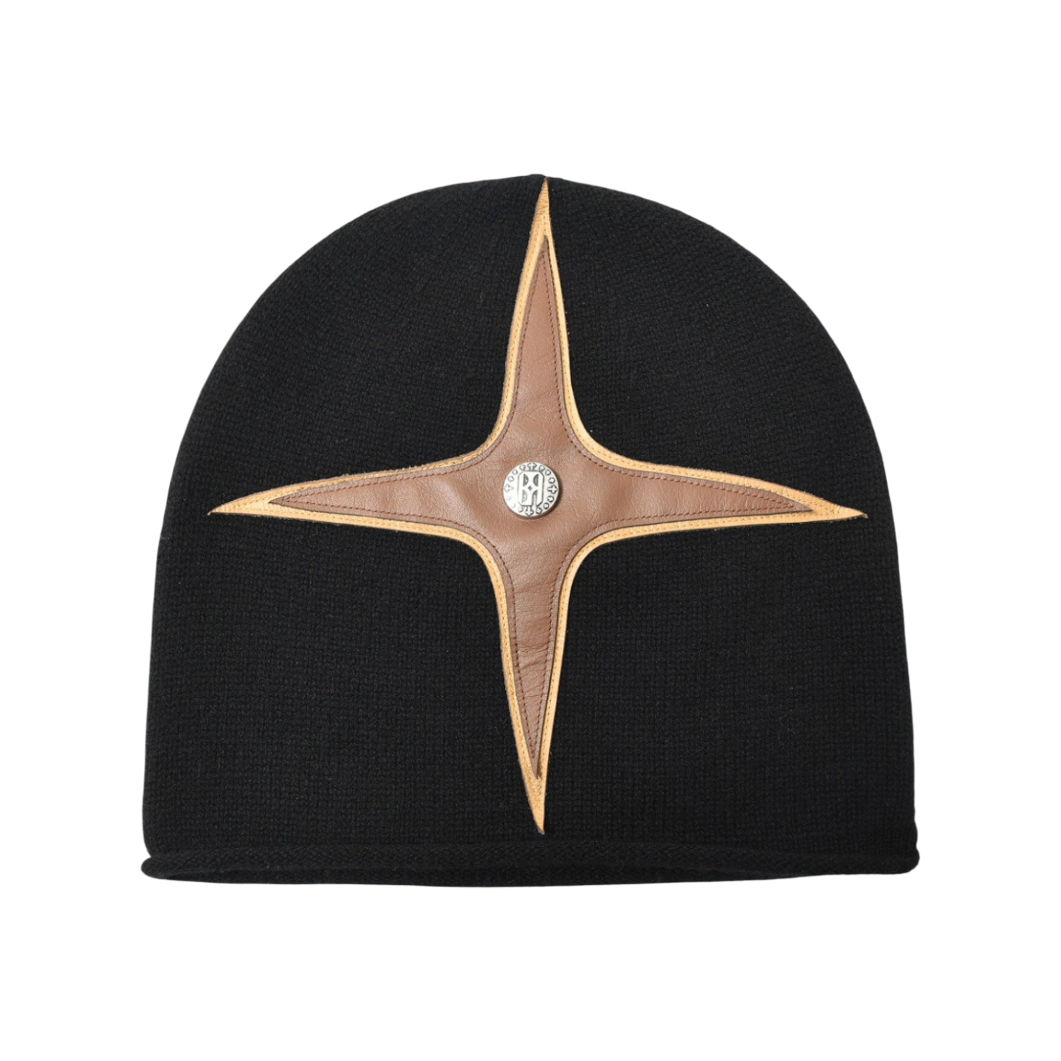 Cross-Patch Leather Beanie