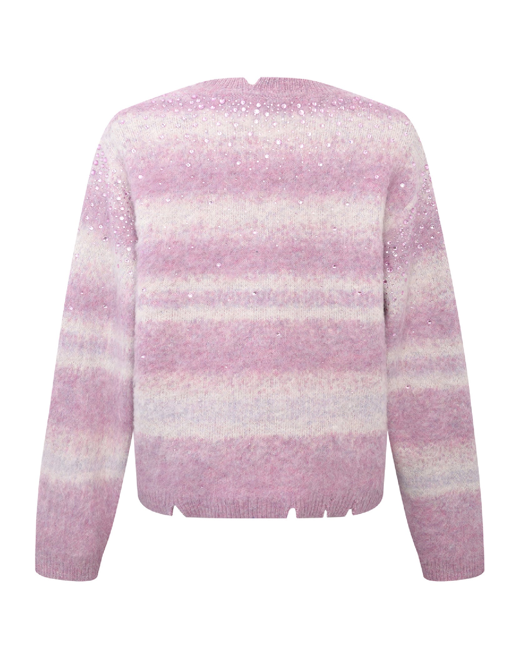 Rhinestone Embellished Color Block Mohair Sweater in PNK
