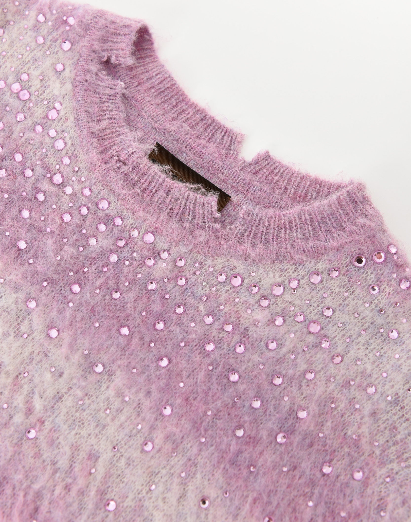 Rhinestone Embellished Color Block Mohair Sweater in PNK