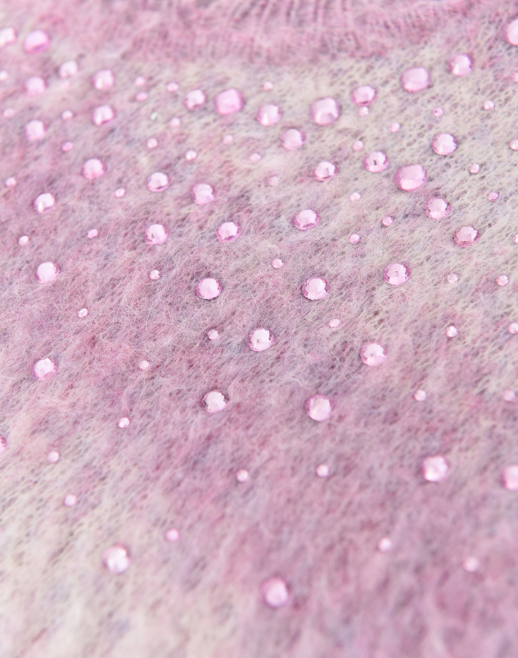 Rhinestone Embellished Color Block Mohair Sweater in PNK