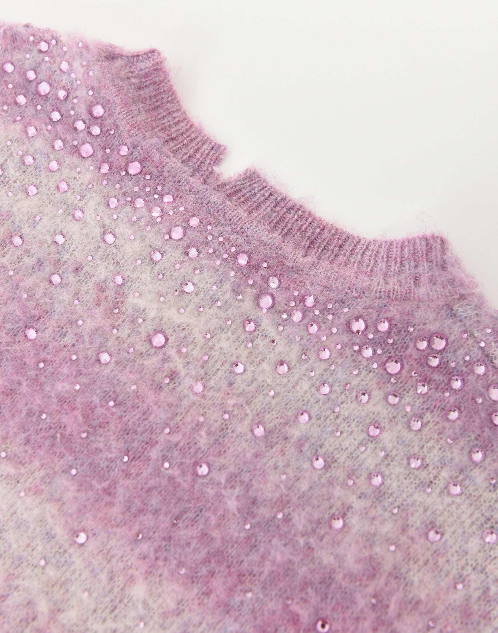 Rhinestone Embellished Color Block Mohair Sweater in PNK