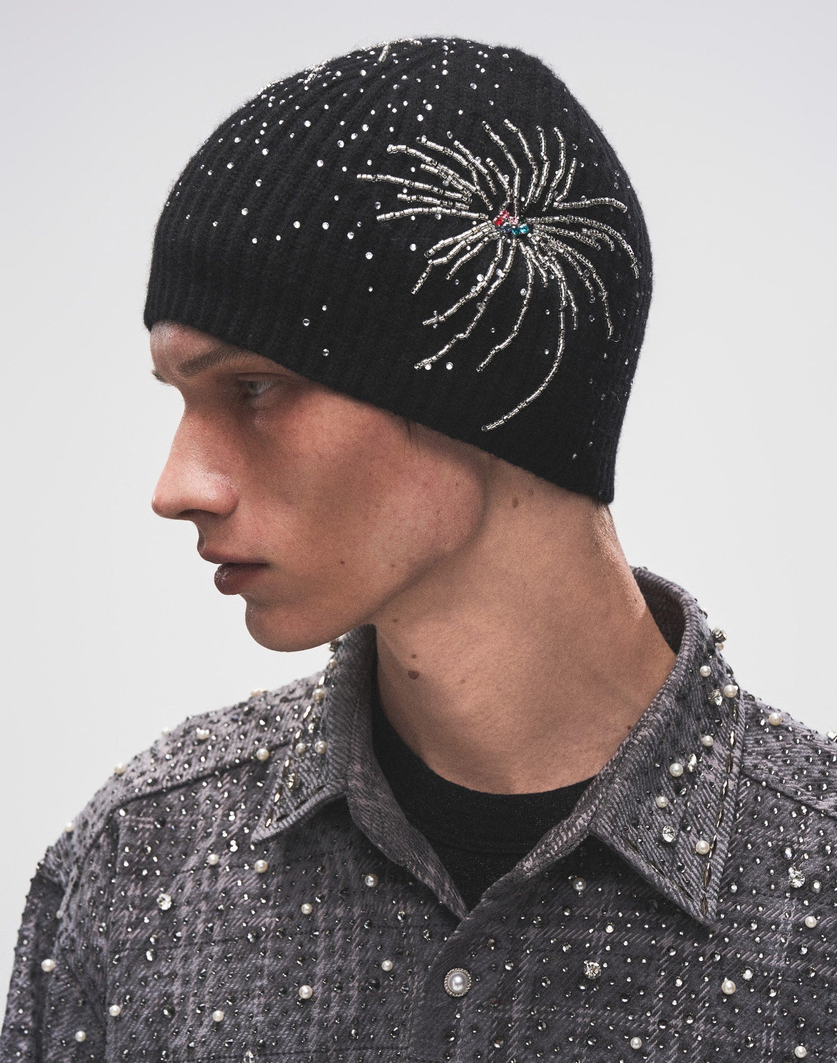 帽子 Firework Embroidered Beaded Beanie Fireworks Studded Beaded Beanie IN WHT – Lowheads