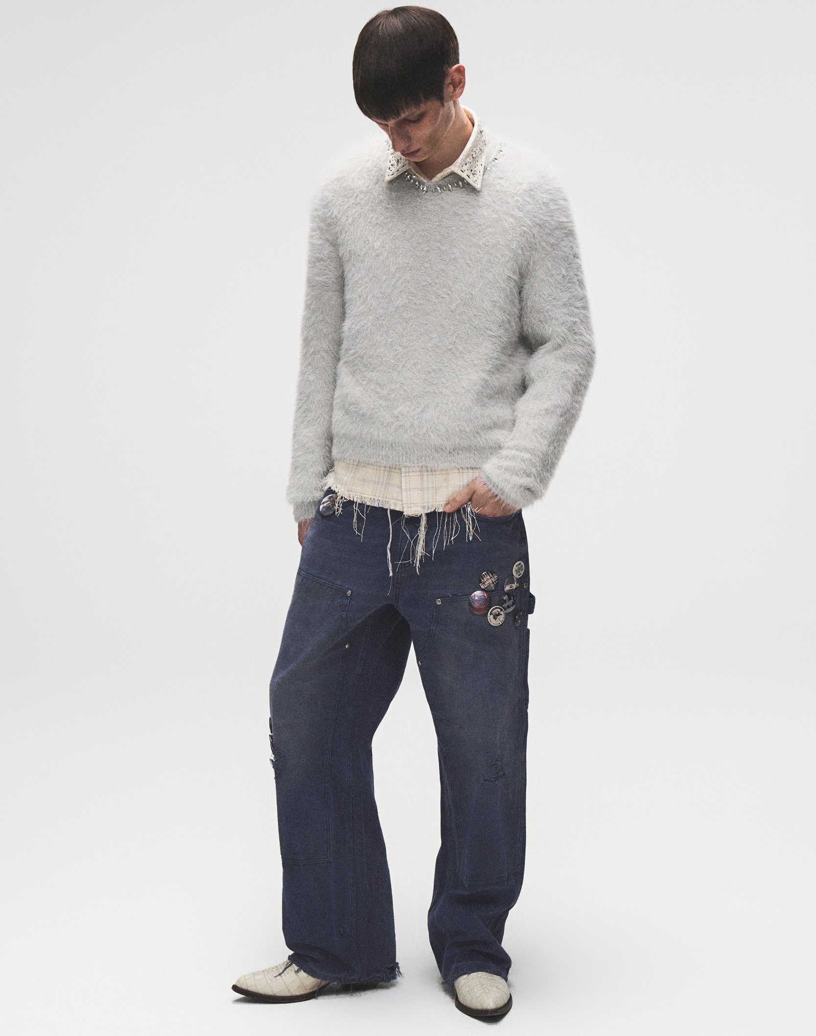 1920s Vintage Blue Pin Emblem Workwear Trousers