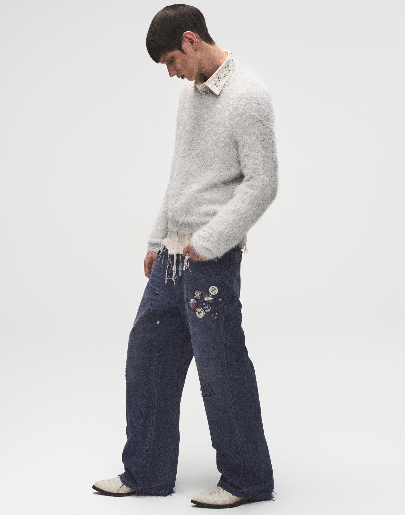 1920s Vintage Blue Pin Emblem Workwear Trousers