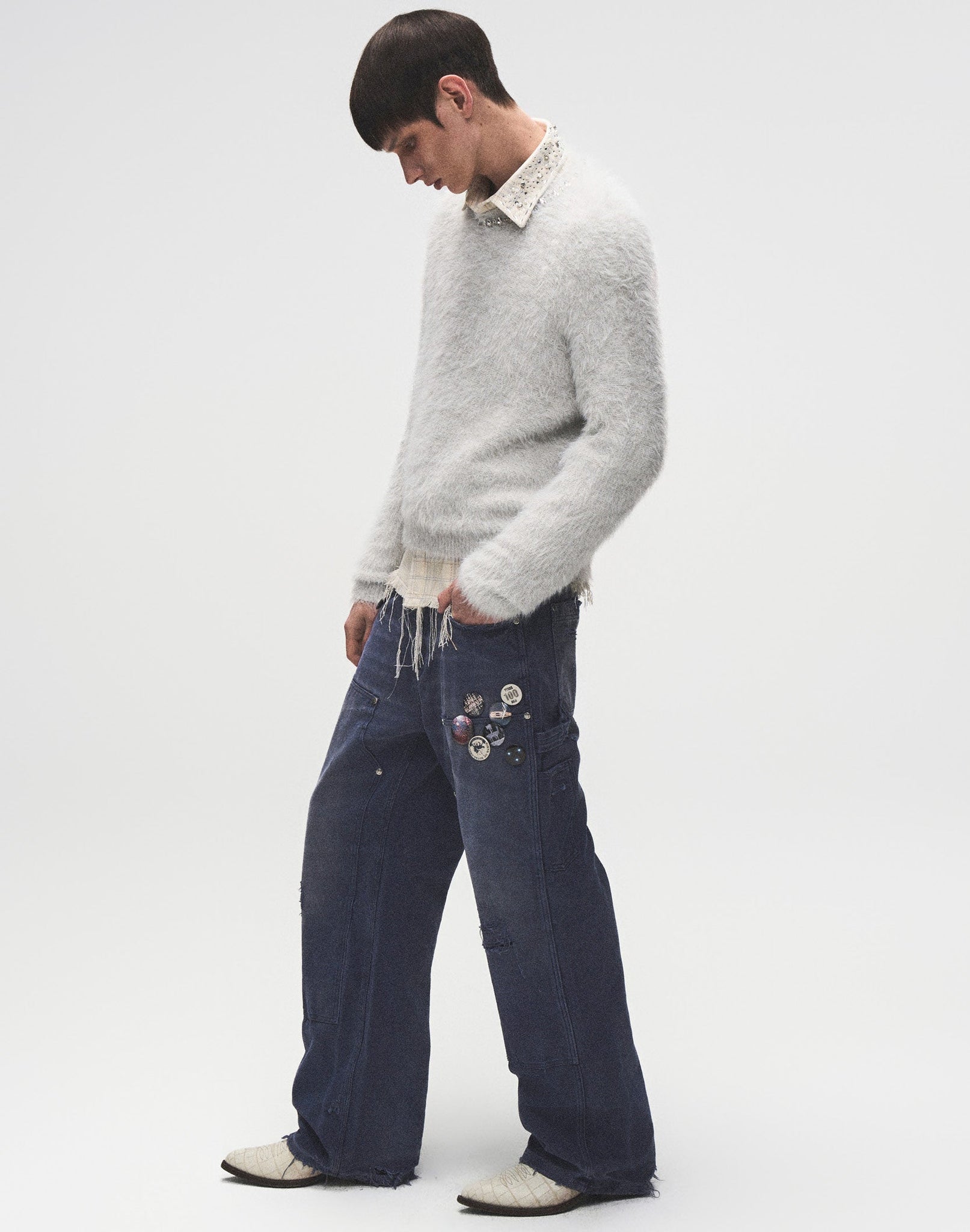 1920s Vintage Blue Pin Emblem Workwear Trousers