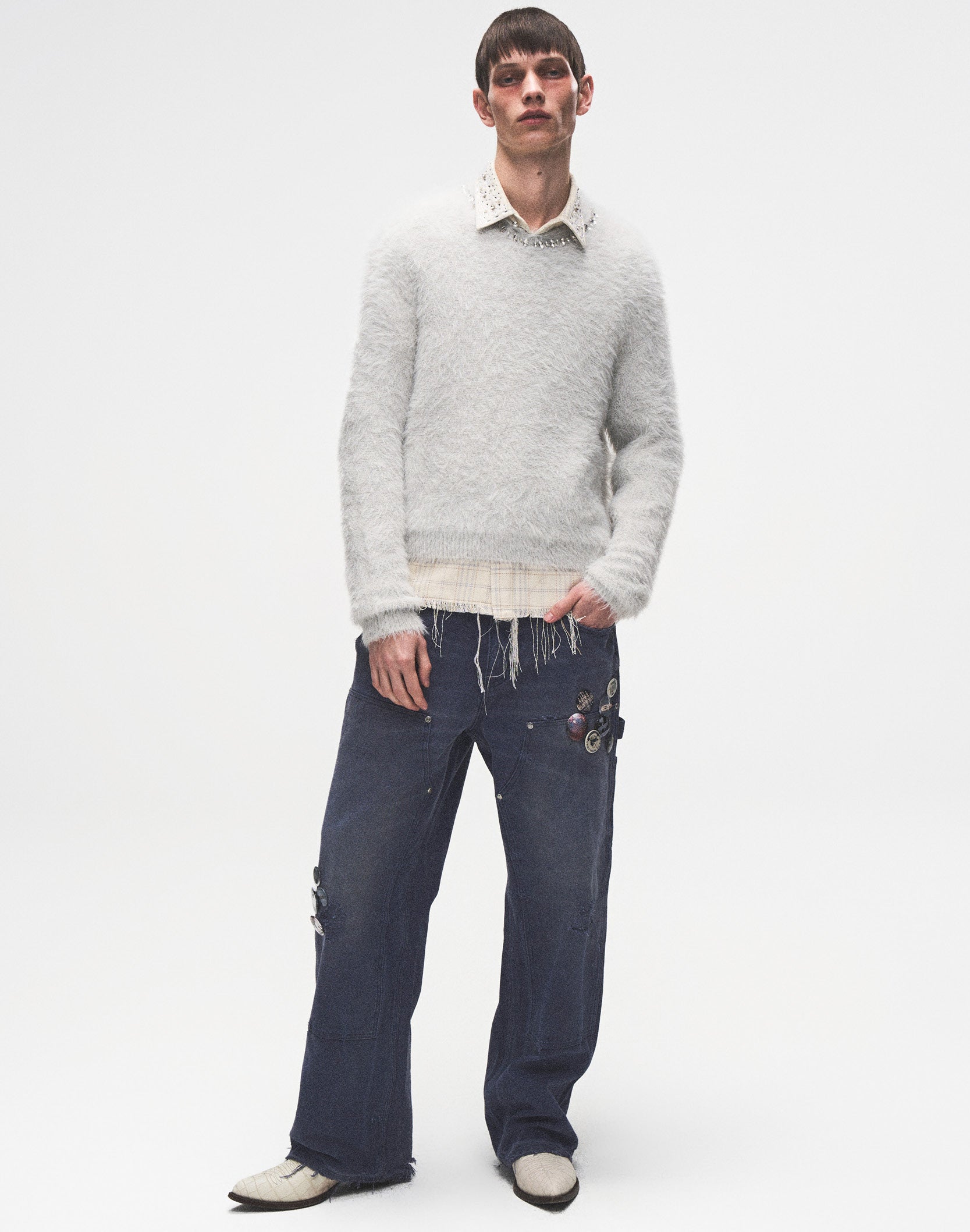 1920s Vintage Blue Pin Emblem Workwear Trousers