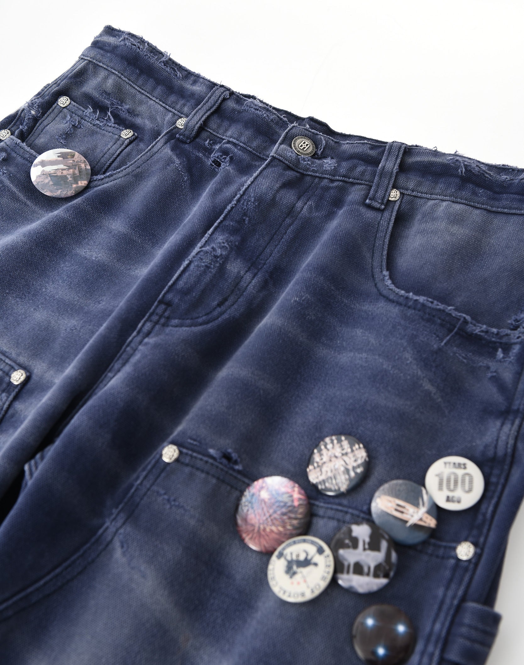 1920s Vintage Blue Pin Emblem Workwear Trousers